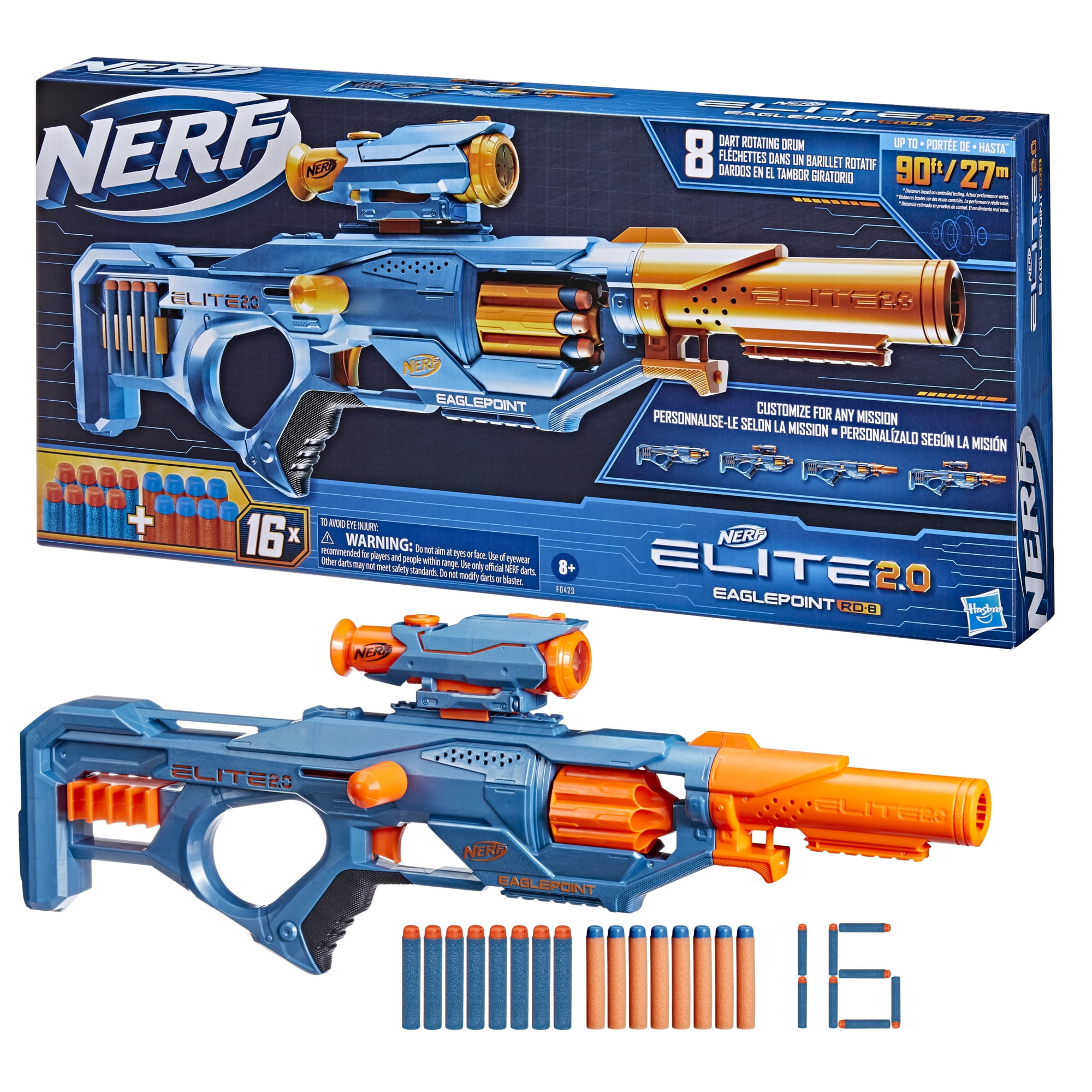 Nerf Elite 2.0 Eaglepoint RD-8 Blaster with Detachable Scope and Barrel (16 Darts) 785fg