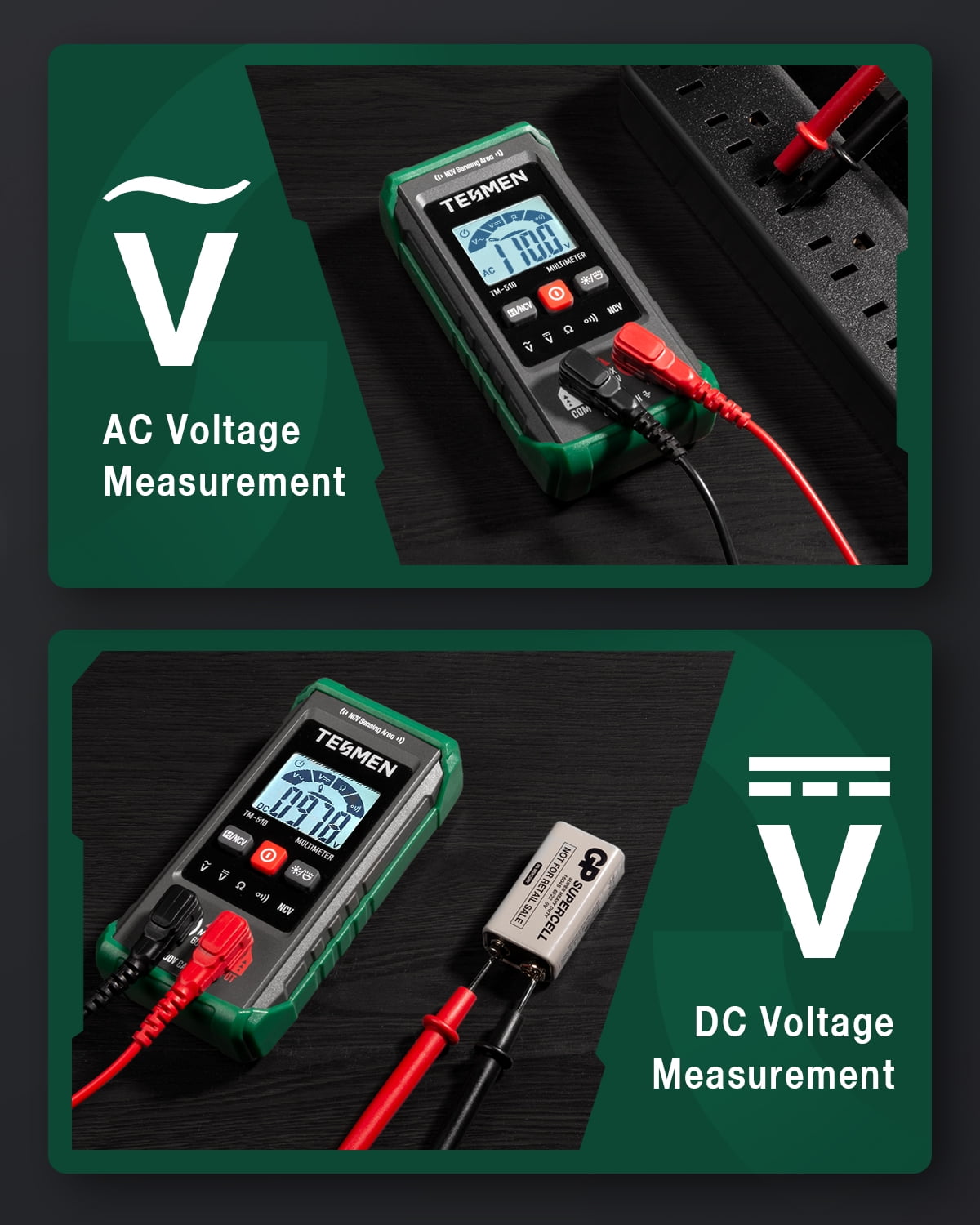TESMEN TM-510 Digital Multimeter, Auto-Ranging Electrical Tester with 4000 Counts (1 Unit) 6i1kc