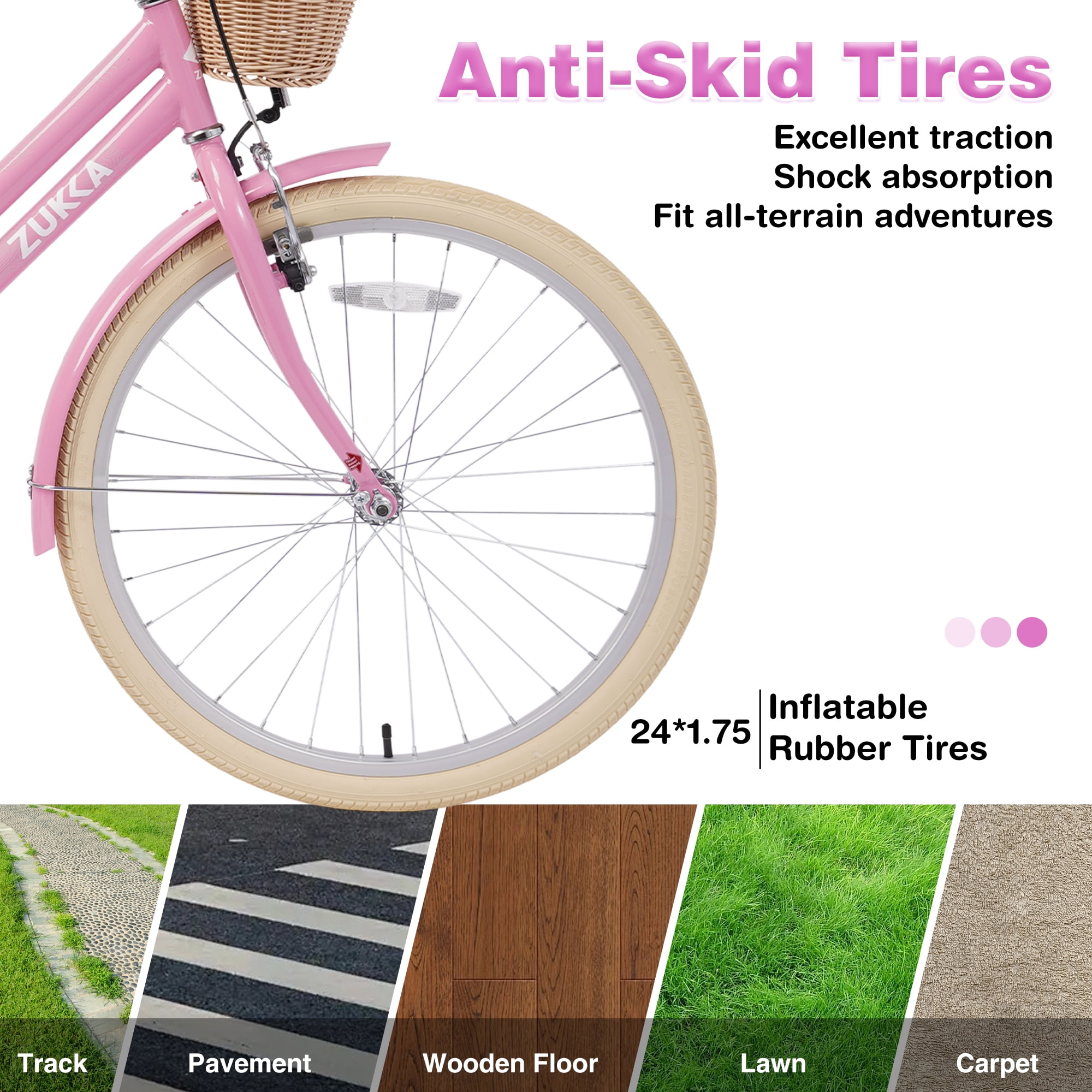 Zukka 24 inch Cruiser Bike City Commuter Bicycle with Woven Basket (Light Pink, 24 in) z0oyt