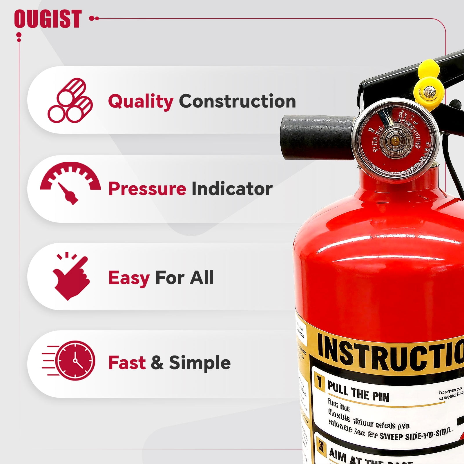 Ougist ABC Fire Extinguisher for Home and Vehicle, Multi-Purpose Dry Chemical Safety Device (Red, 2.5 lb) gfka7