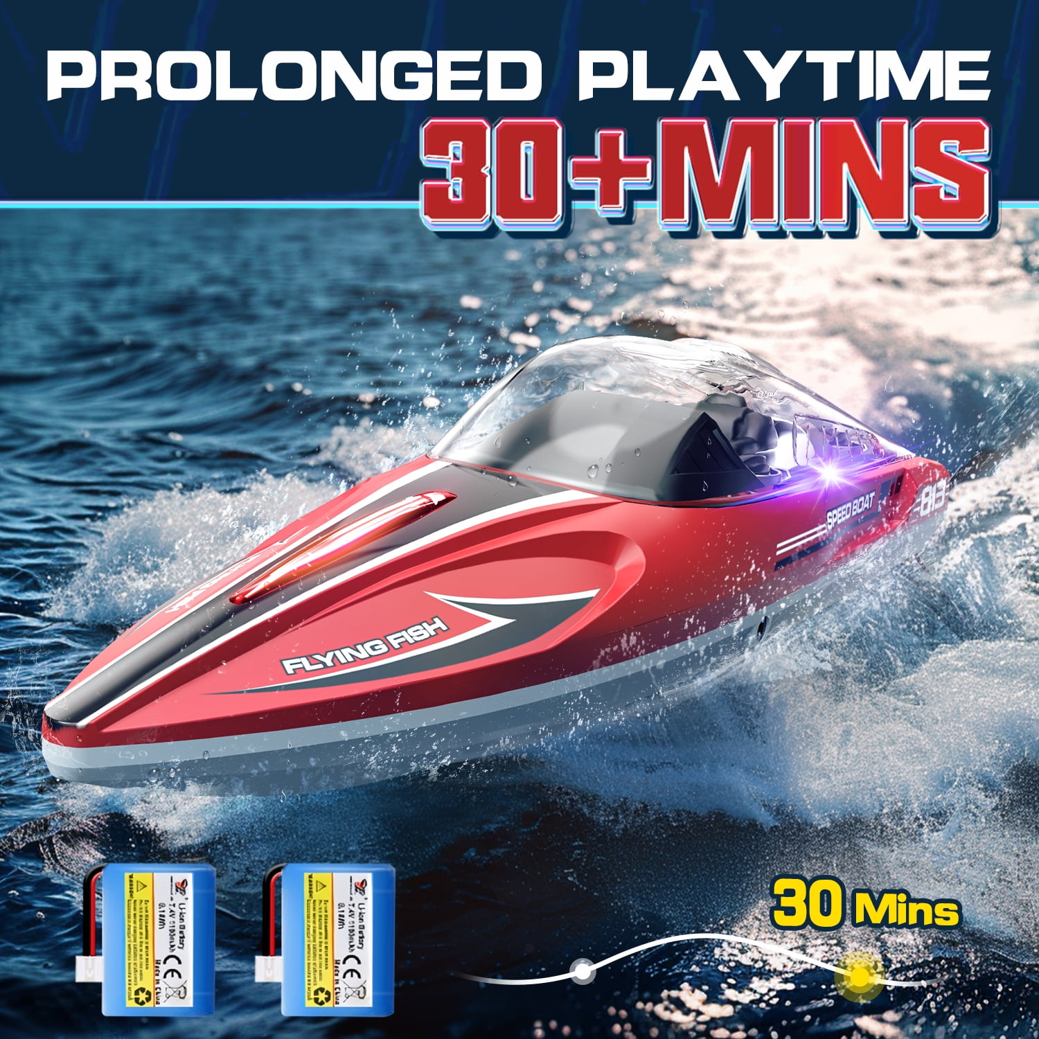 JoyStone High-Speed RC Racing Boat, 25+ MPH Remote Control Watercraft with Self-Righting Design (Red, 1 Unit) 67lps