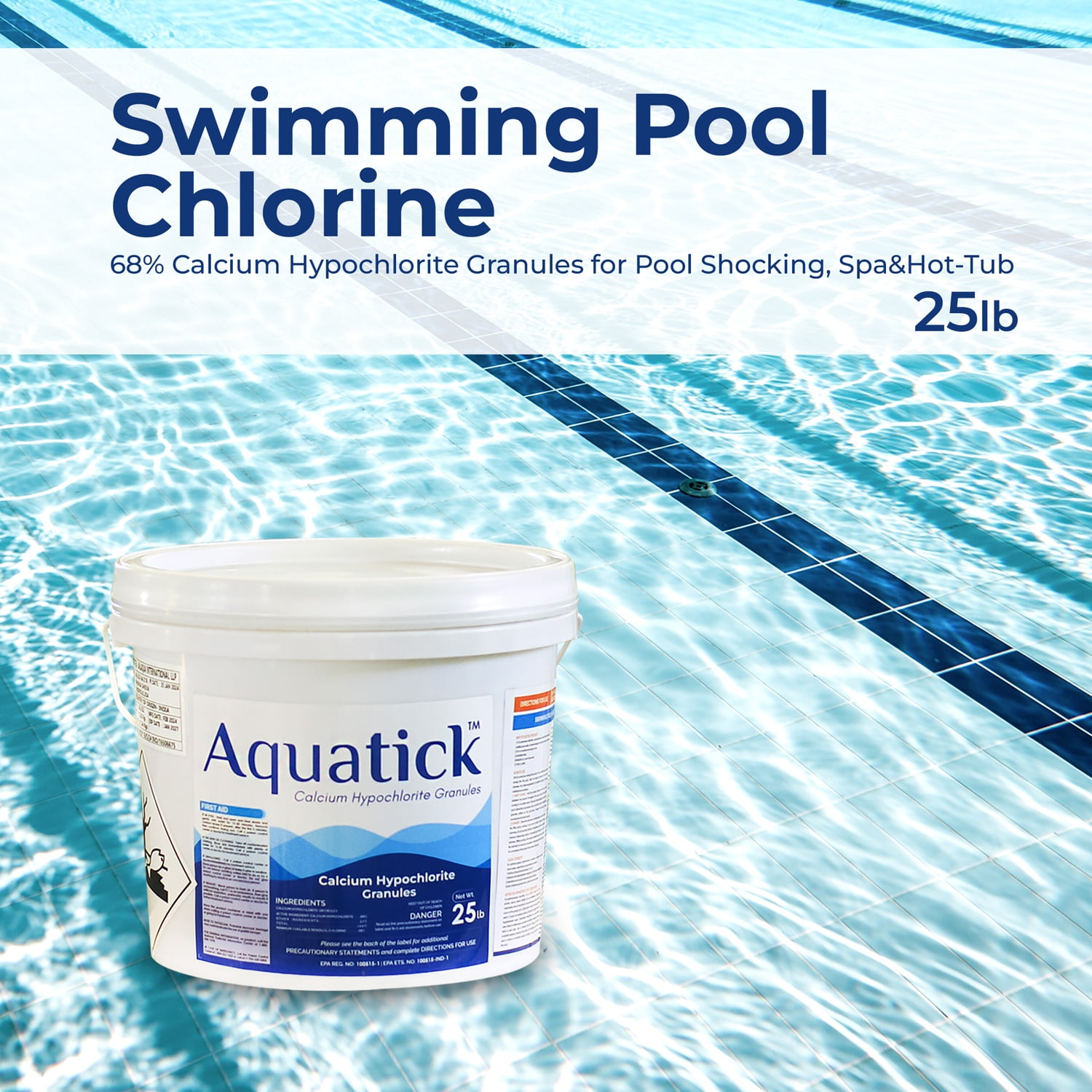Aquatick Pool Shock 68% Calcium Hypochlorite Chlorine Granules (Clear, 25 lb) m8pp4