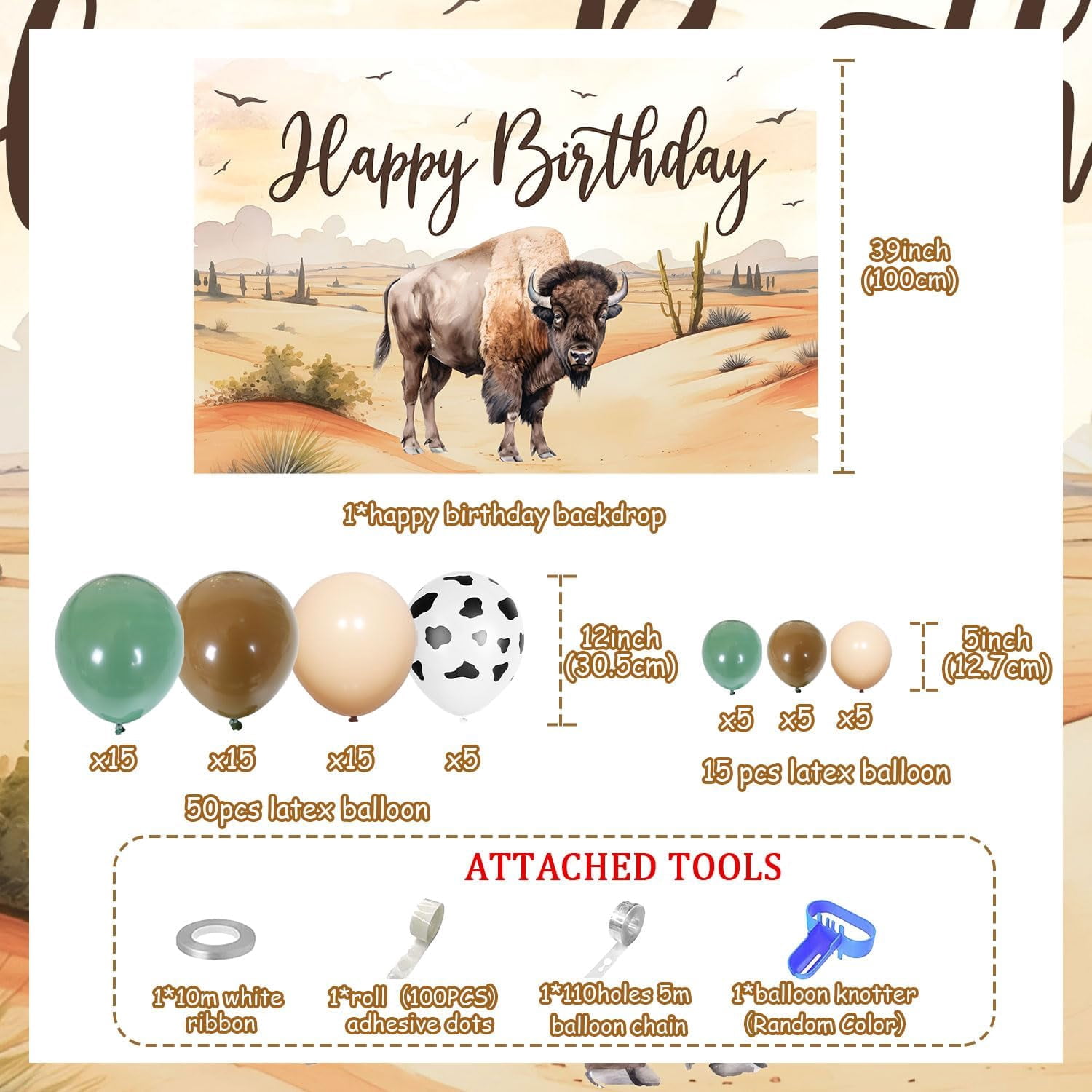Kreatwow Buffalo Party Decorations Set, Bison Themed Birthday Backdrop and Balloon Garland Arch Kit (Brown and Green, 66 Pieces) z1l1s