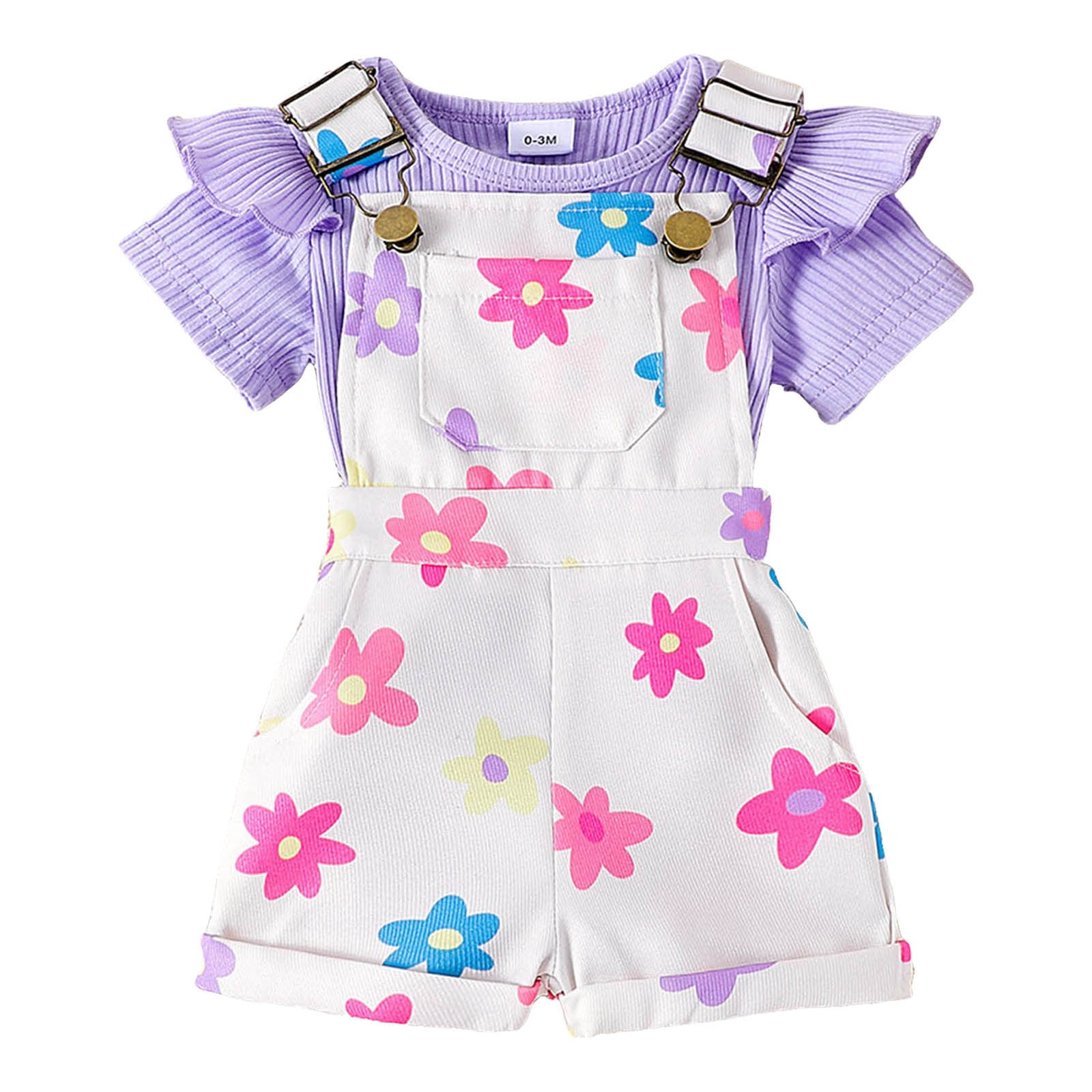Caqnni Toddler Girl Summer Outfit Set Short Sleeve Top and Elastic Waist Shorts (Purple, 3-6 Months) rrhkf