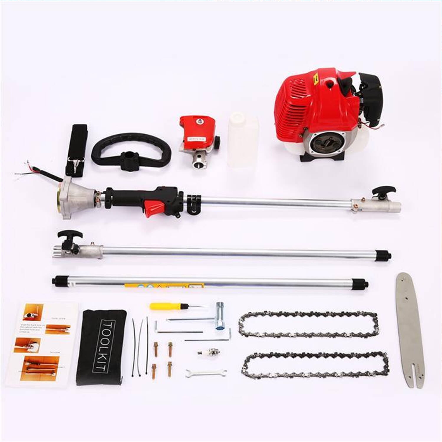 Adnoom 58cc Gas Pole Saw Chainsaw for Tree Trimming, Extendable Branch Cutter with 11.5 in Guide Bar (Red, 10 ft) vujqf