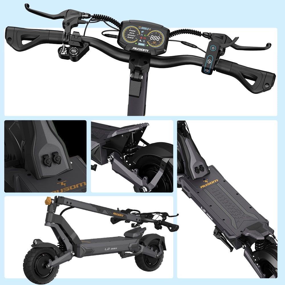 Ausom L2 Max Dual Motor Electric Scooter for Adults, Off-Road E-Scooter with Dual Suspension and Smart LCD Display (Grey, 287 lb Capacity) 1c7gi