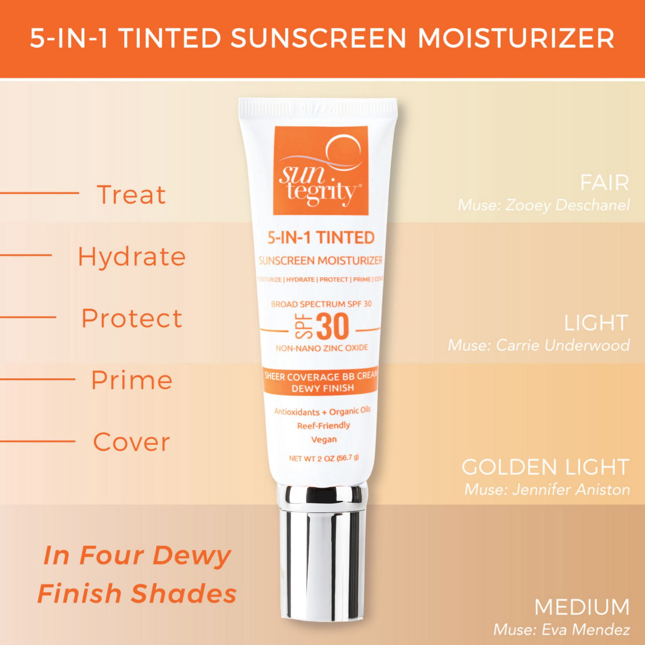 Suntegrity 5-in-1 Tinted Sunscreen Moisturizer Broad Spectrum SPF 30 (Light, 1.95 fl oz) b23s8