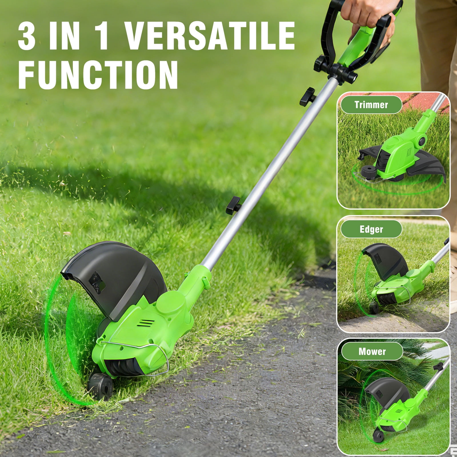 CATGOOD Cordless String Trimmer and Edger, 12 in Cutting Width, 2 Batteries and Fast Charger (Green) 6xmoa