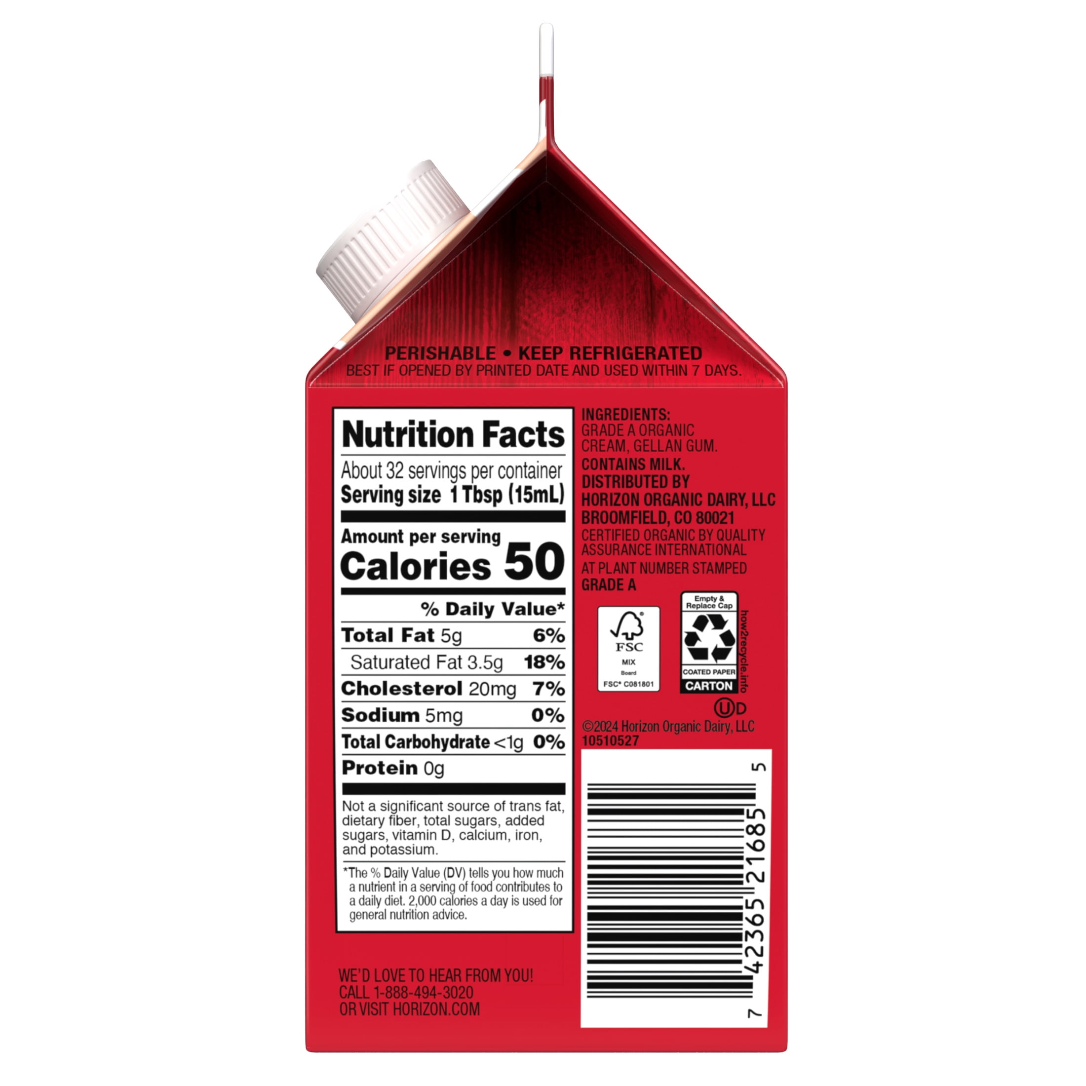 Horizon Organic Heavy Whipping Cream, Rich & Creamy Dairy for Coffee and Baking (16 fl oz) uwfbf