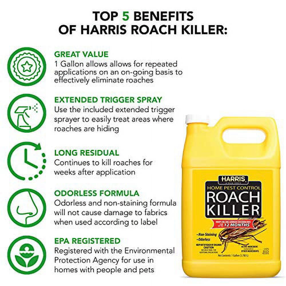 Harris Home Pest Control Roach Killer Liquid (Odorless, Indoor and Outdoor Use, 128 fl oz) ommxf