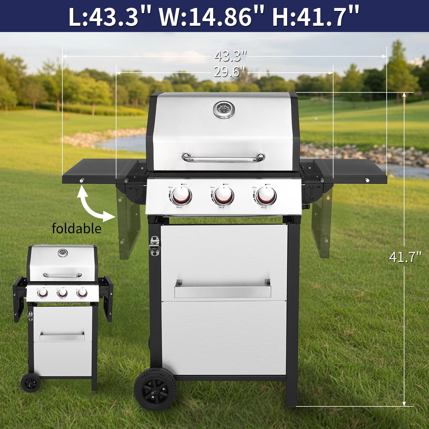 Born Free 3-Burner Propane Gas Grill with Even Heat Distribution (Black, 30,000 BTU) bgjjj