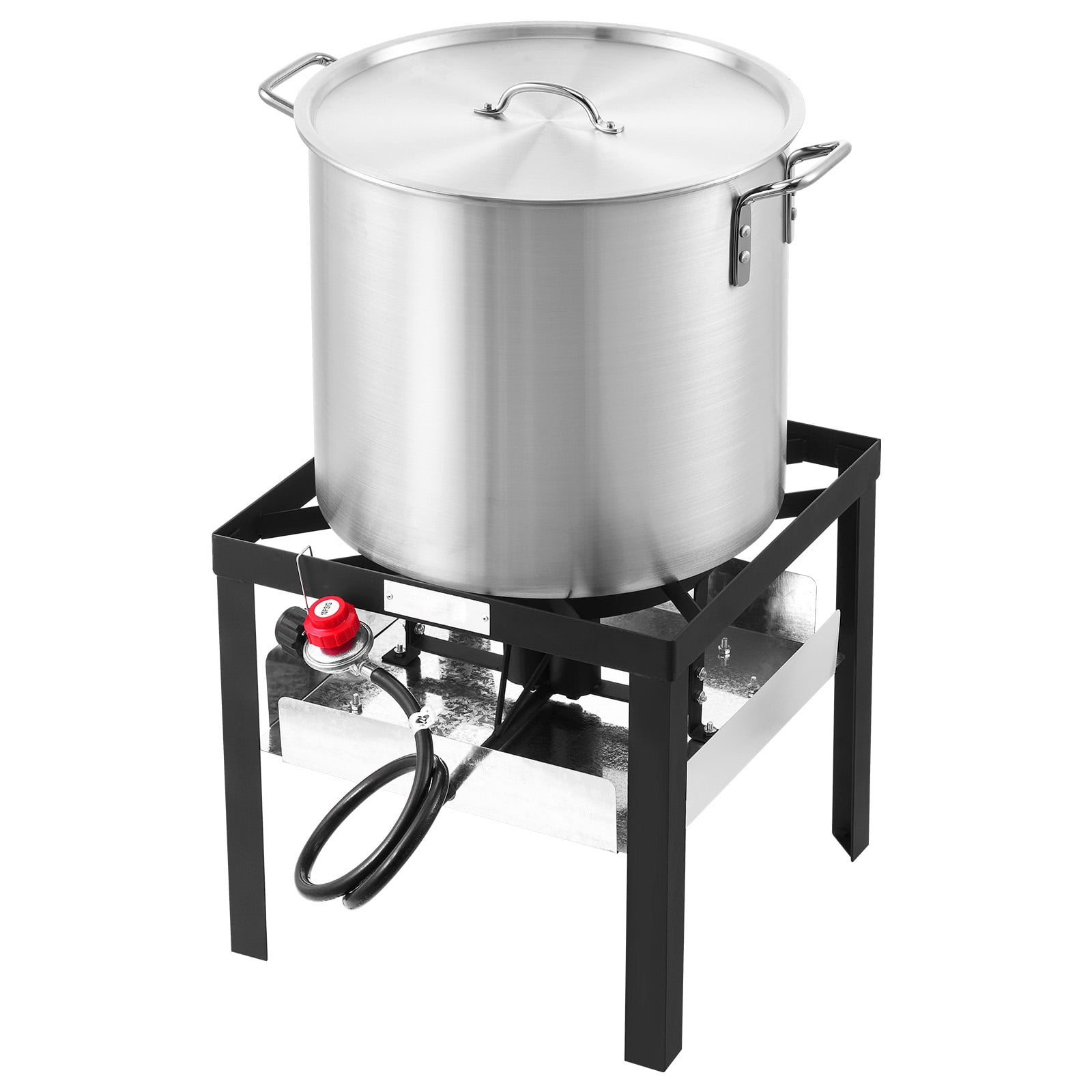 KFFKFF 100 Qt Seafood Boiling Pot Set with Propane Burner and Steam Grid (Silver, 100 Qt) 8hb2g