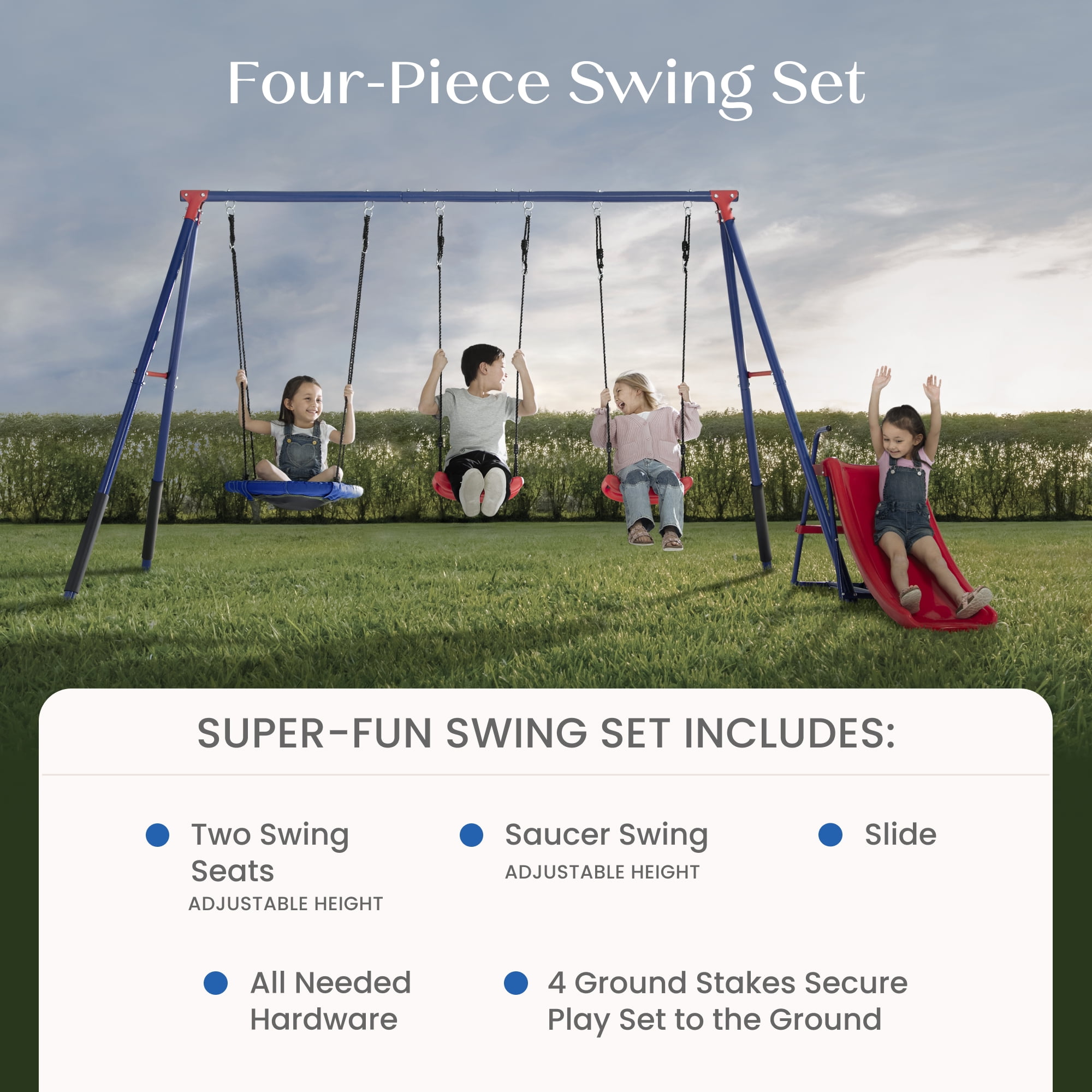 Delta Children FunZone Outdoor Metal 4-Piece Swing Set (Blue/Red, 109.4 in W x 54 in D x 68.9 in H) bfc6b