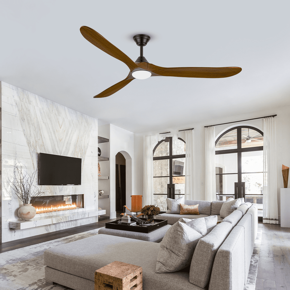 DOOZOLER 60 in Ceiling Fan with LED Light and Remote, 3 Solid Wood Blades, Dimmable Farmhouse Indoor Outdoor Fan (Brown, 60 in) 6gc4b