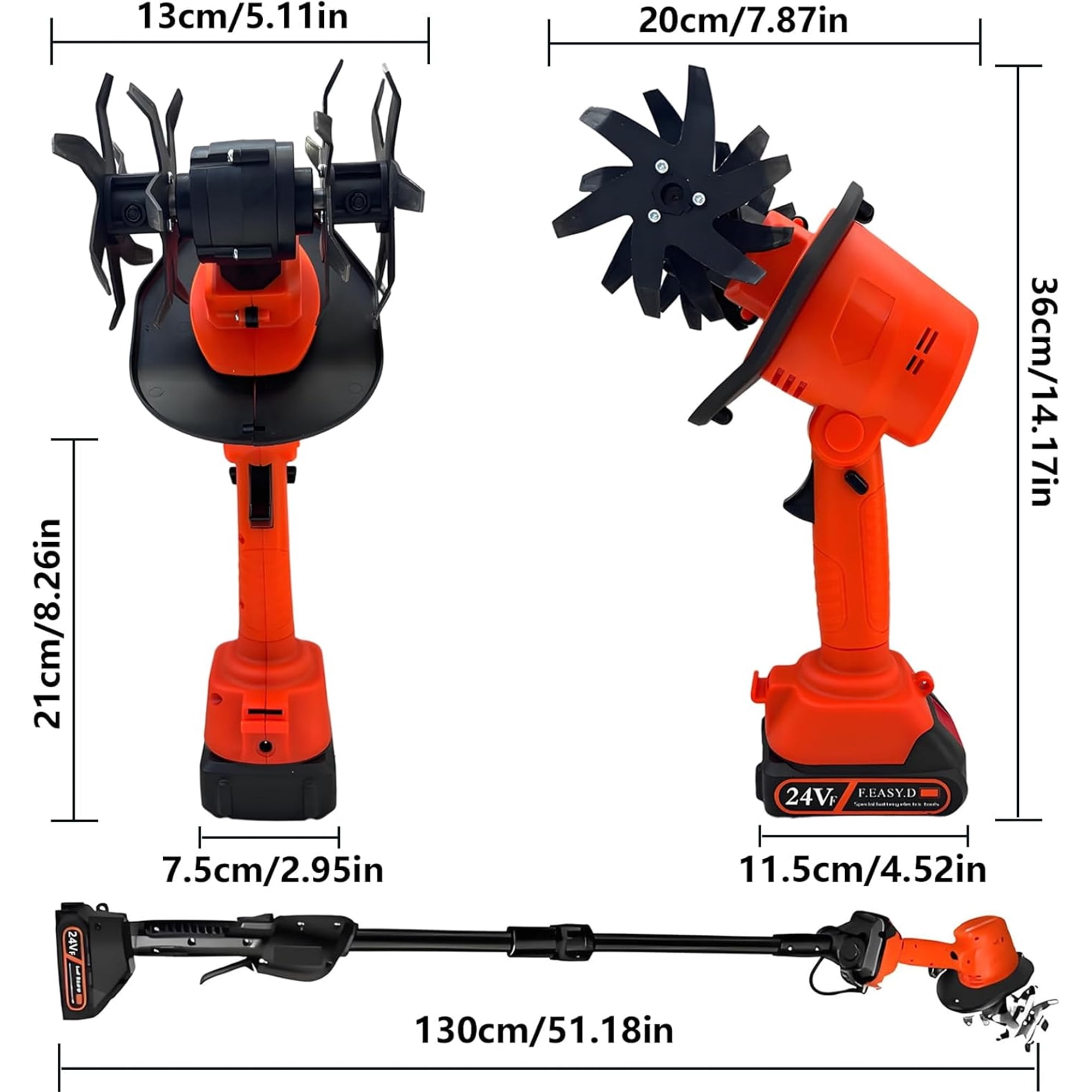Runbaixing 24V Cordless Electric Tiller, Handheld Garden Cultivator for Soil Aeration and Weeding (4 in Tilling Width, 4 in Tilling Depth) hzqmt