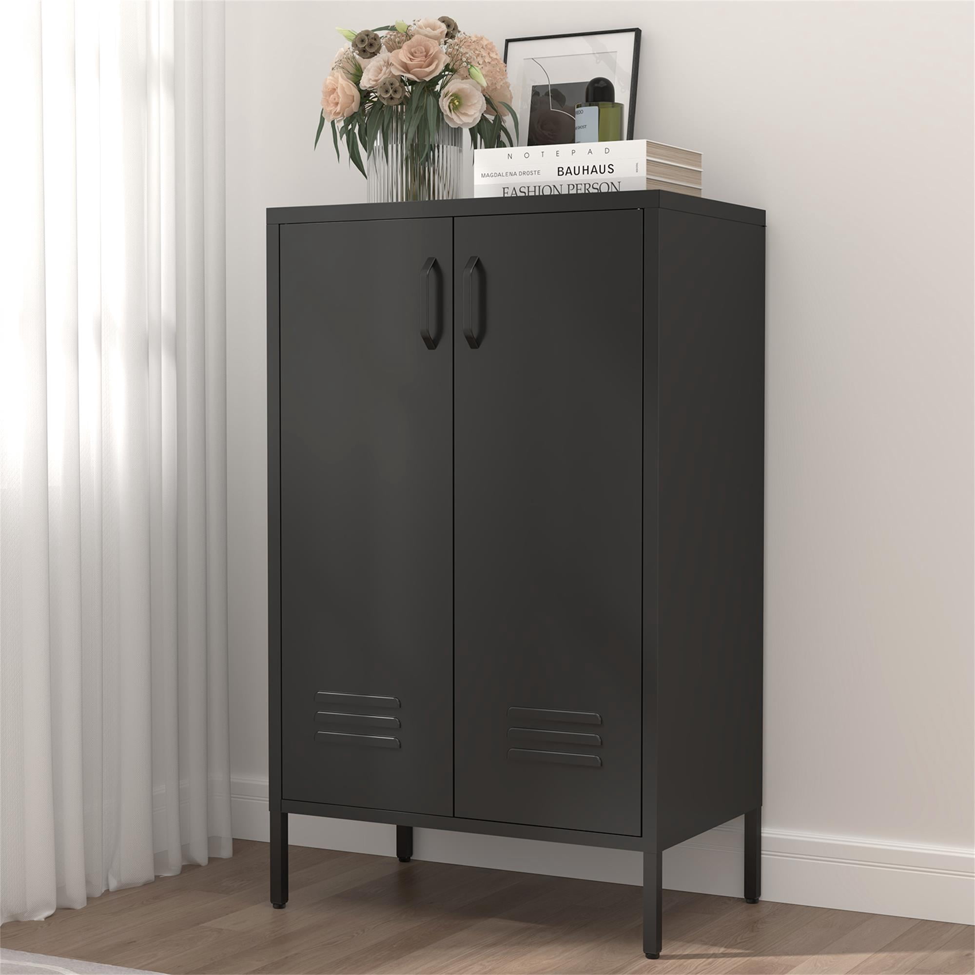 NICEGDLT Metal Storage Cabinet with Adjustable Shelves and Magnetic Doors (Black, 2-Door) 972os