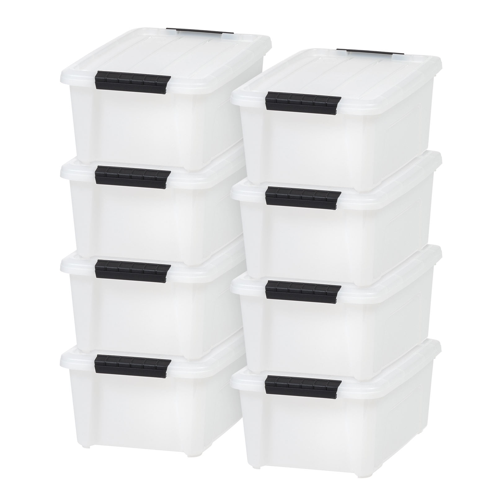 IRIS USA Stackable Plastic Storage Bins with Latching Lids (White, 13.5 qt, 8 Pack) inheq