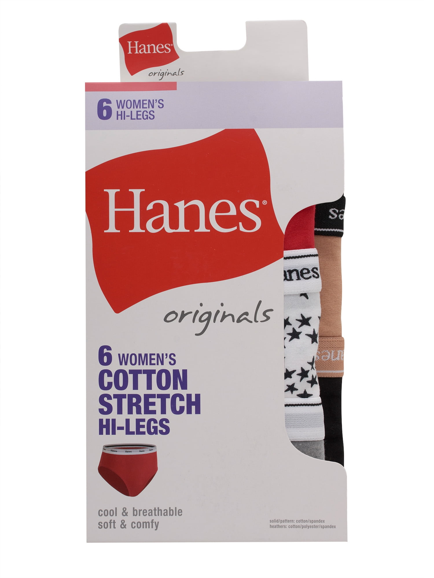 Hanes Womens Originals Hi-Cut Panties Breathable Stretch Cotton Underwear (Assorted, 6-Pack) ld6tw