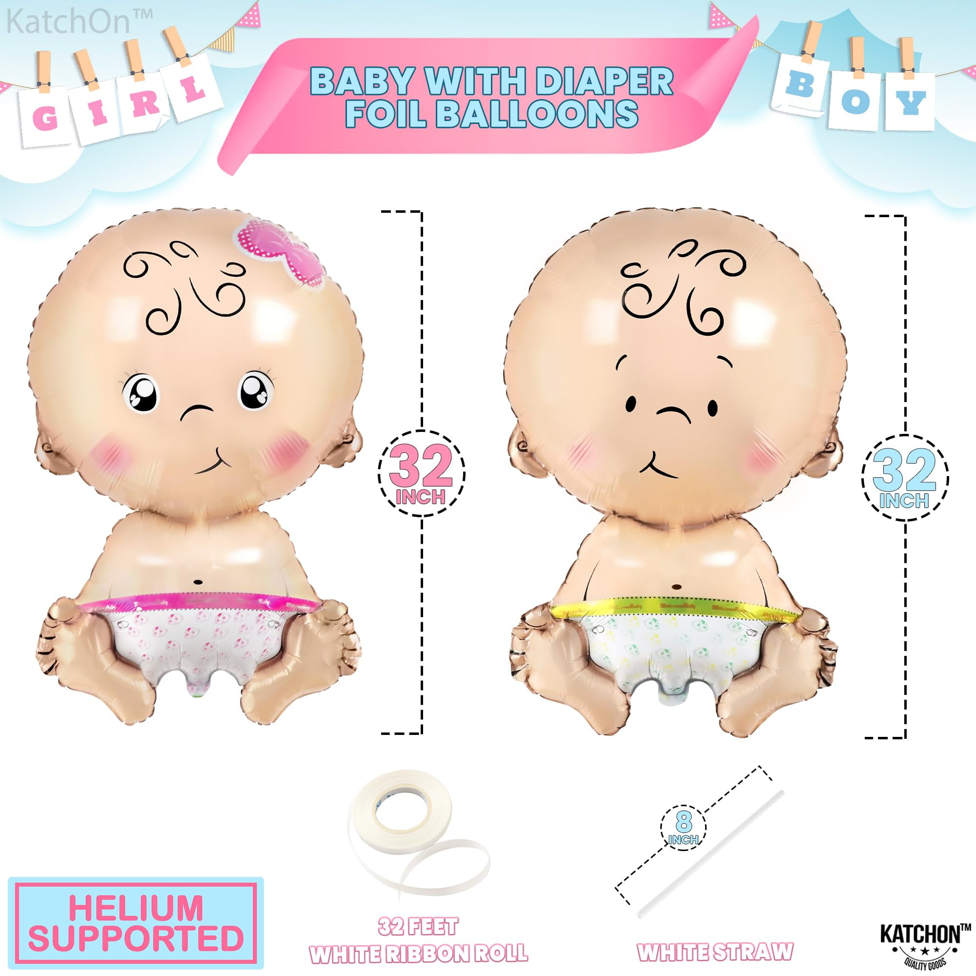 KatchOn Baby Gender Reveal Balloon Set (Blue and Pink, 32 in, Pack of 2) 8l5x9