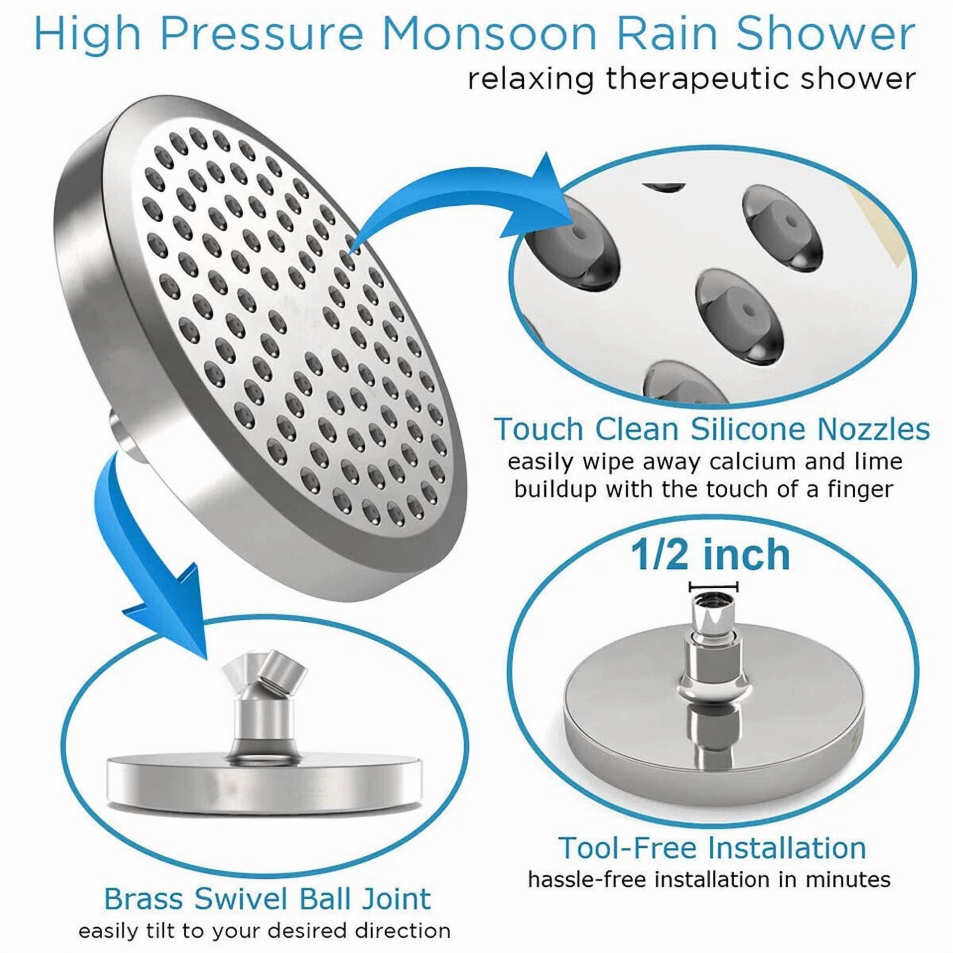 Flint 6 in High Pressure Waterfall Shower Head (Adjustable Angle, Chrome) n411o