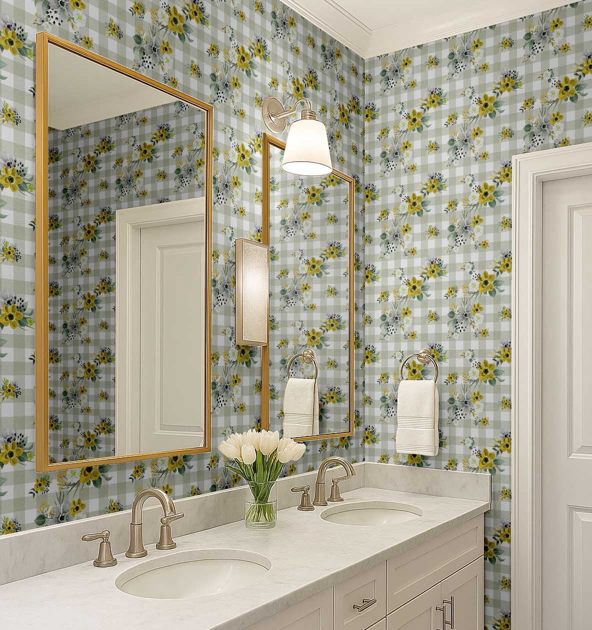 S4Sassy Floral Plaid Wallpaper Self-Adhesive Vinyl Wall Covering (Yellow, 25 in x 120 in) ysau0