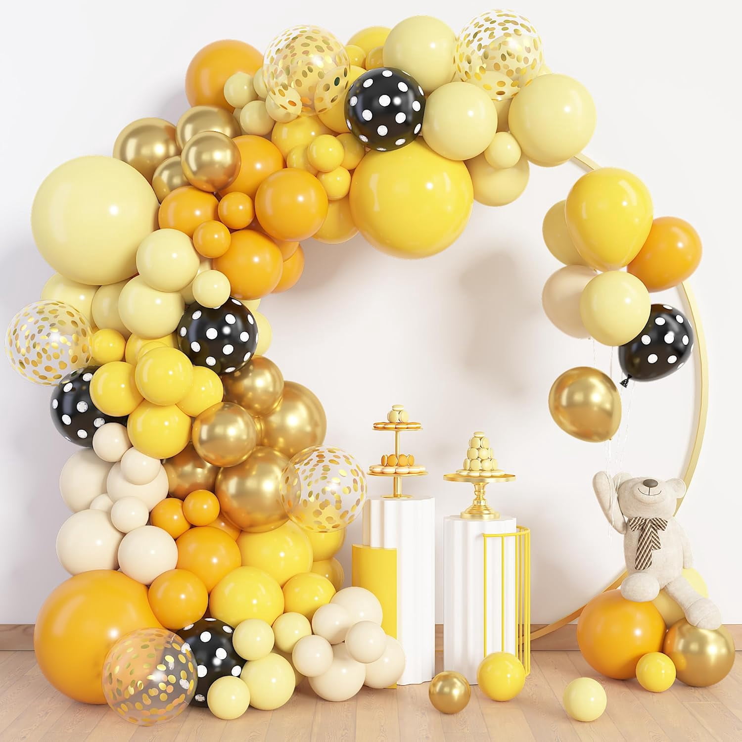 Bee Party Supplies Balloon Arch Garland Kit (Mustard Yellow Gold, 153 Pieces) ns84t