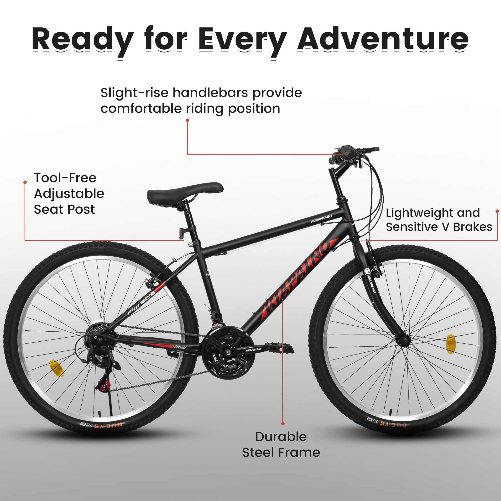 Ecarpat 24 Inch Mountain Bike, 21-Speed Steel Frame MTB with V-Brakes (Black-Red, 24 in) um1l8