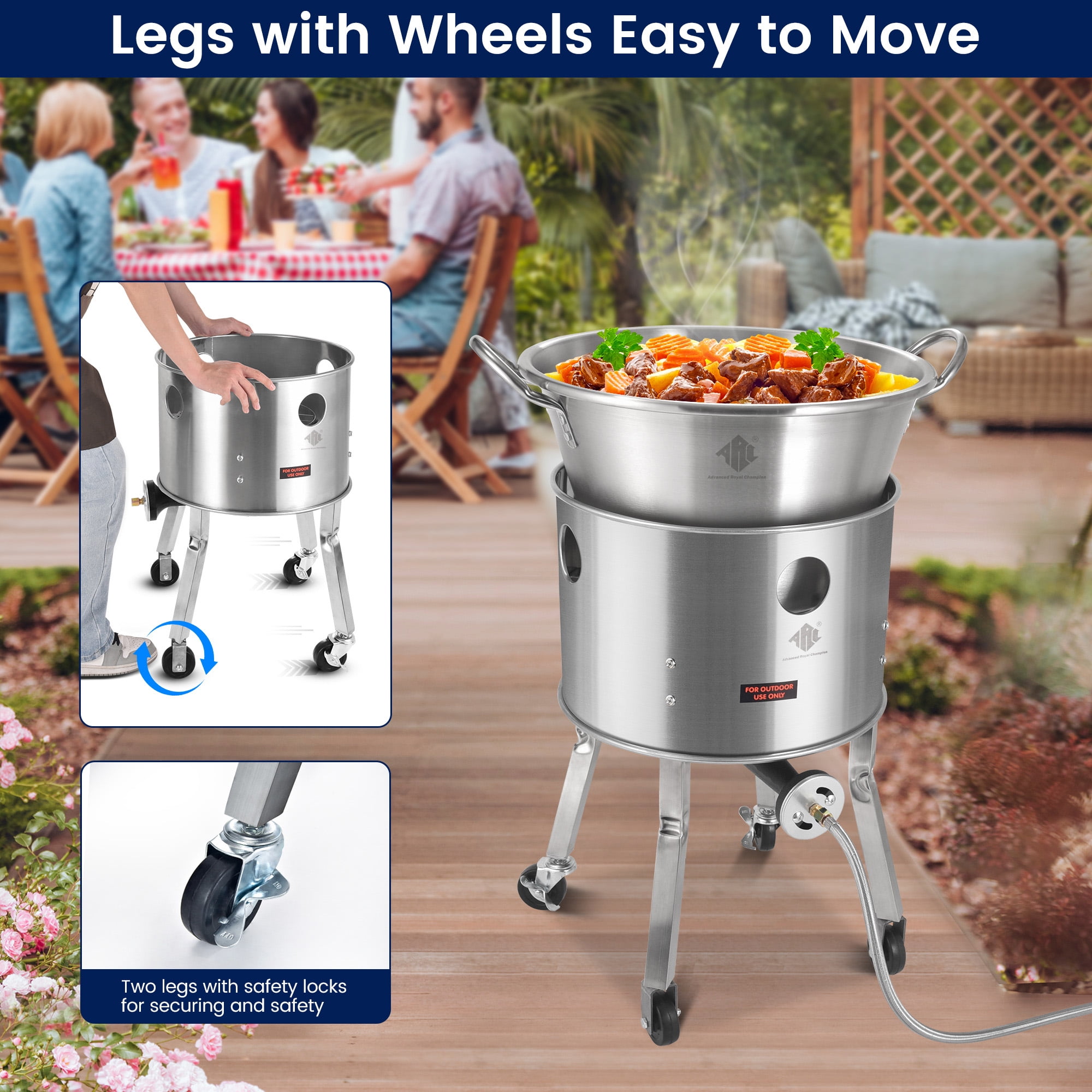 ARC USA 615BS Stainless Steel Propane Burner Turkey Fryer with Wheels (19 in) g9m68