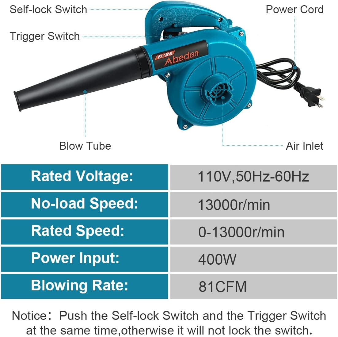 Abeden 2-in-1 Corded Electric Leaf Blower and Vacuum, Lightweight Handheld Sweeper for Garden and Car (Blue, 14.6 in x 6.7 in x 7.1 in) a78t9