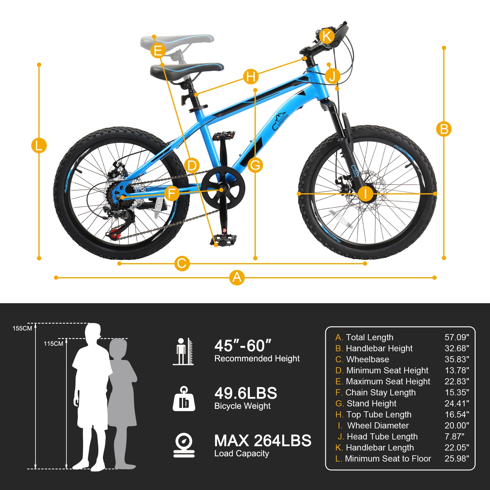 Ktaxon 20 Inch Mountain Bike, 7-Speed Kids Trail Bicycle with Front Suspension and Disc Brakes (Blue, 20 in) jxxix