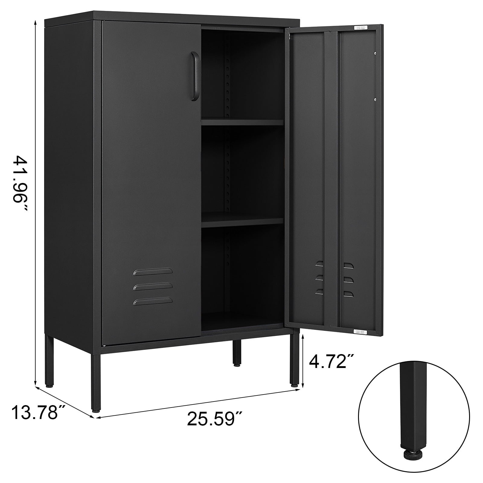 NICEGDLT Metal Storage Cabinet with Adjustable Shelves and Magnetic Doors (Black, 2-Door) 972os