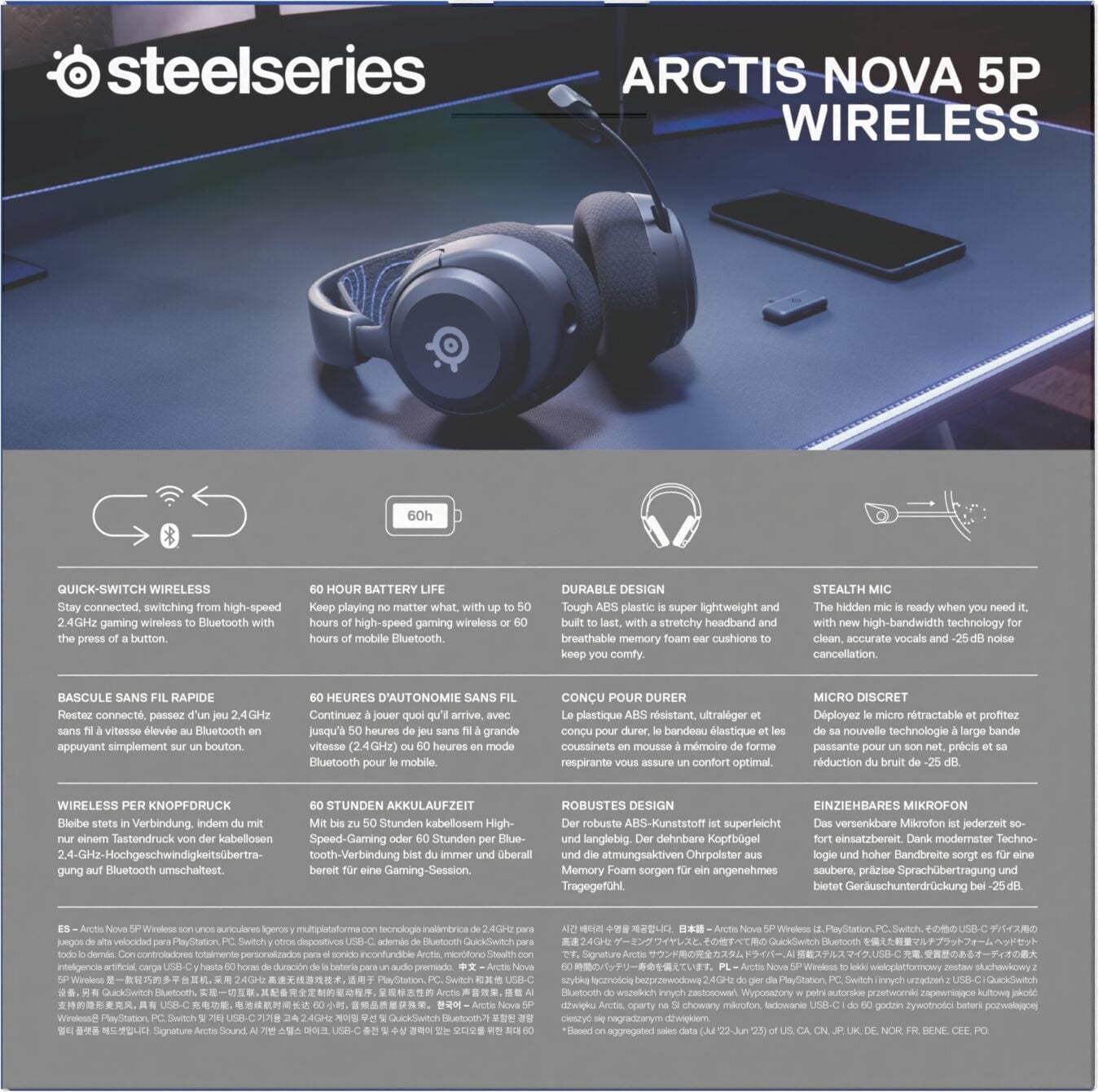 SteelSeries Arctis Nova 5P Wireless Gaming Headset, Multi-Platform Compatibility, High-Fidelity Audio (Black) 2ynd7