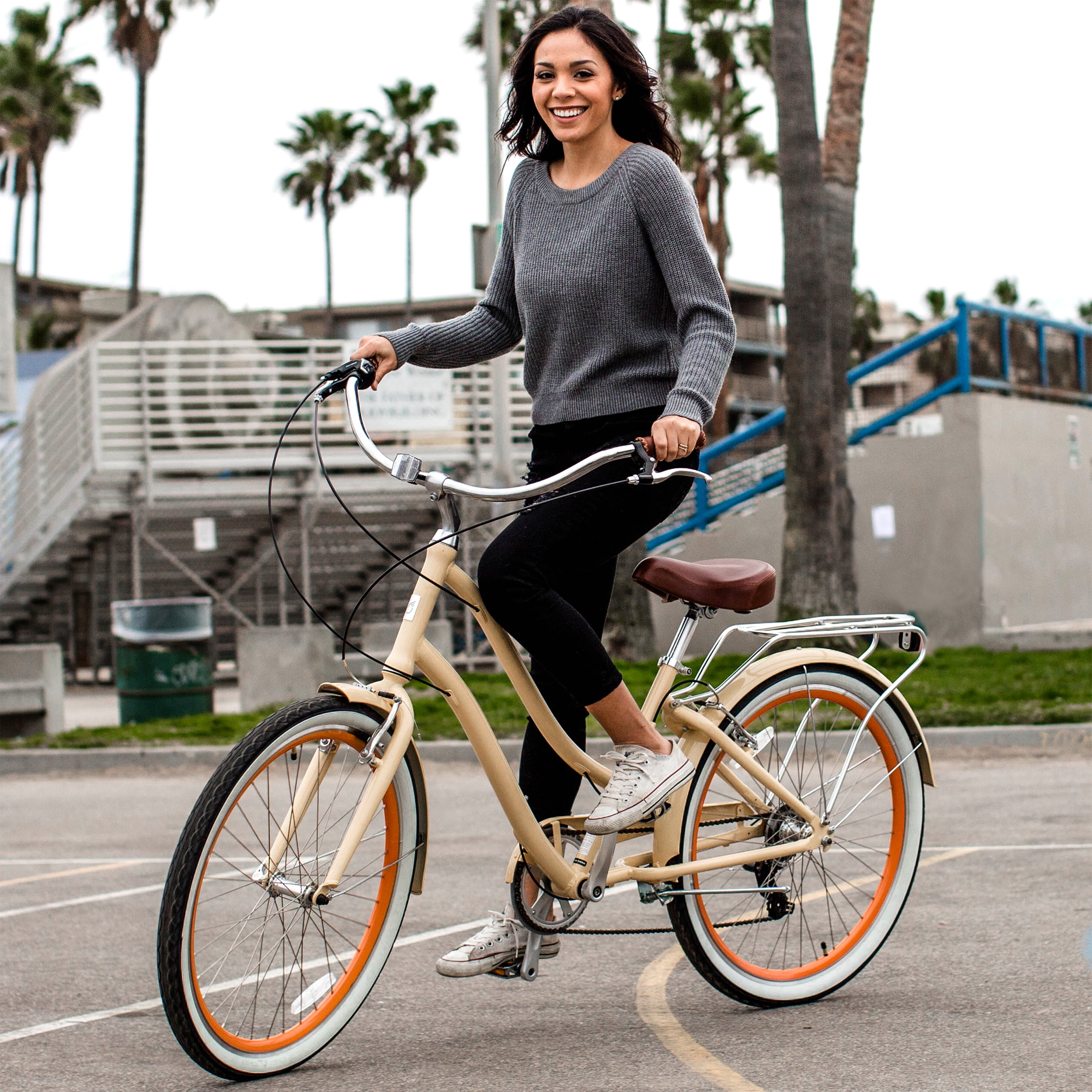 sixthreezero Every Journey Women's 7-Speed Hybrid Cruiser Bicycle (Cream, 17.5 in Frame, 26 in Wheels) l50xc