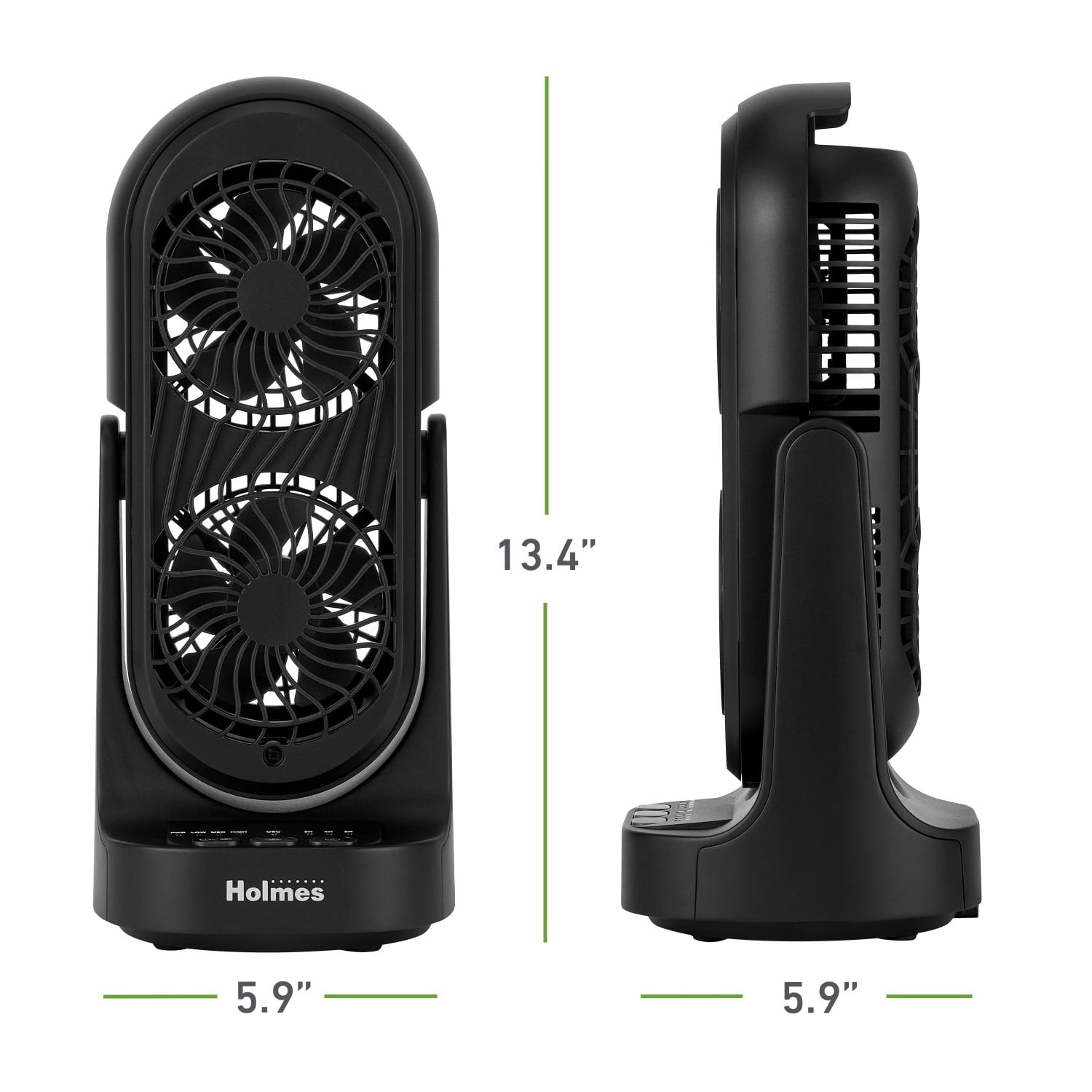 Holmes DuoBreeze Desk Fan with Dual Blade Technology, 3-Speed Settings, Adjustable Tilt and Oscillation (Black, 13 in) w9rjj