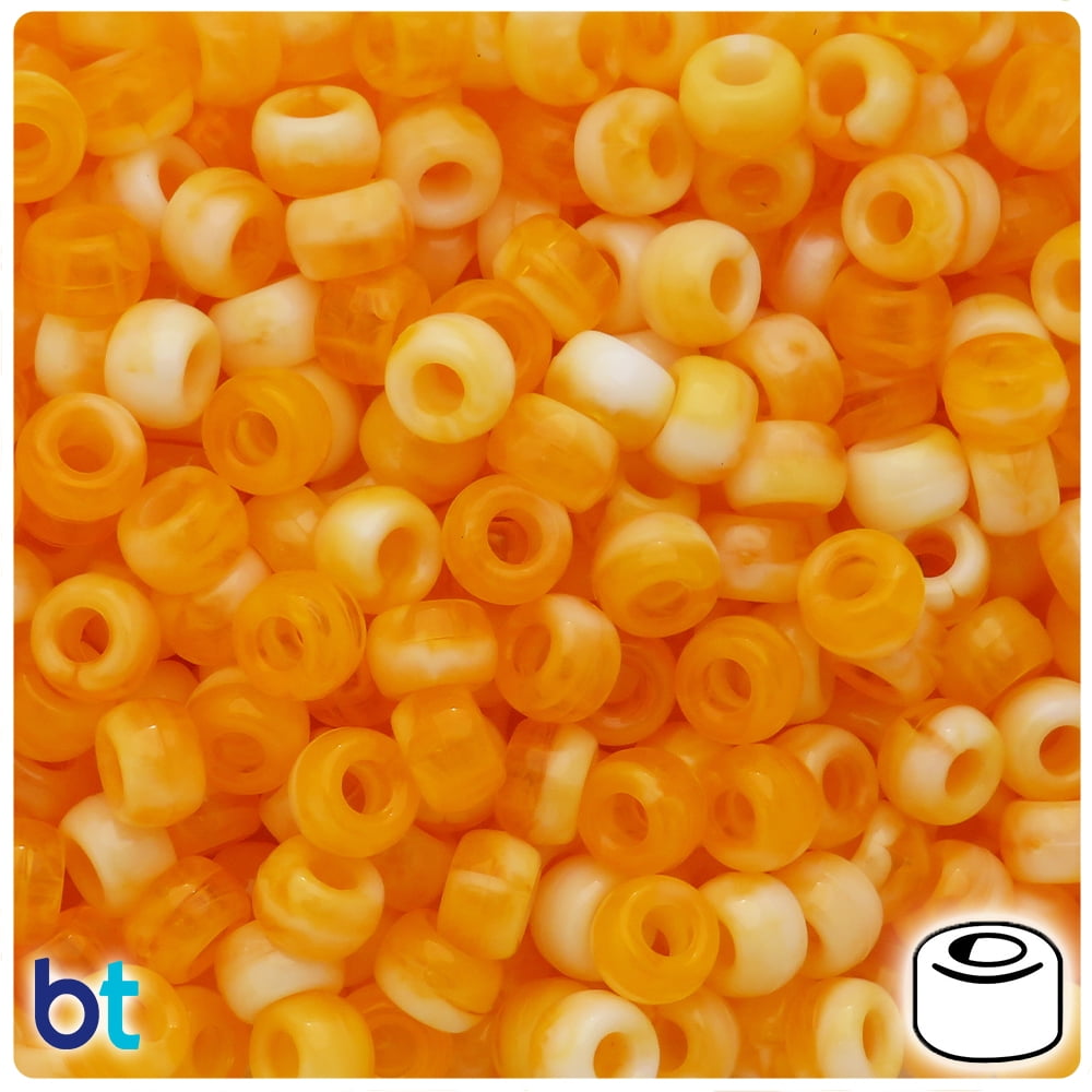 BeadTin Orange Marbled Barrel Pony Beads for Jewelry Making and DIY Crafts (9x6mm, 300 Count) 0m2j4