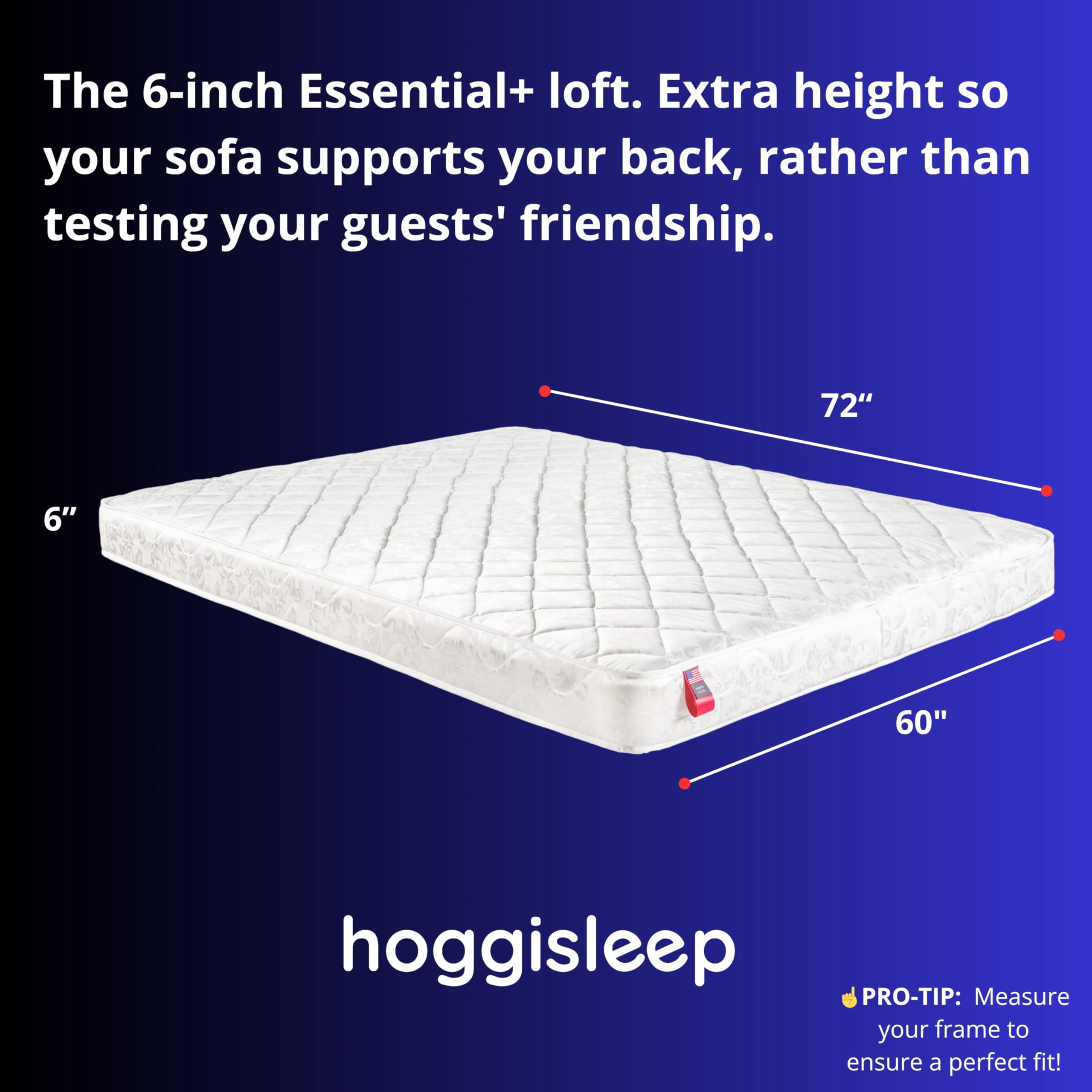 Hoggisleep Queen Sleeper Sofa Bed Mattress (Innerspring, Medium Firm, 60 in x 72 in x 6 in) 54jo9