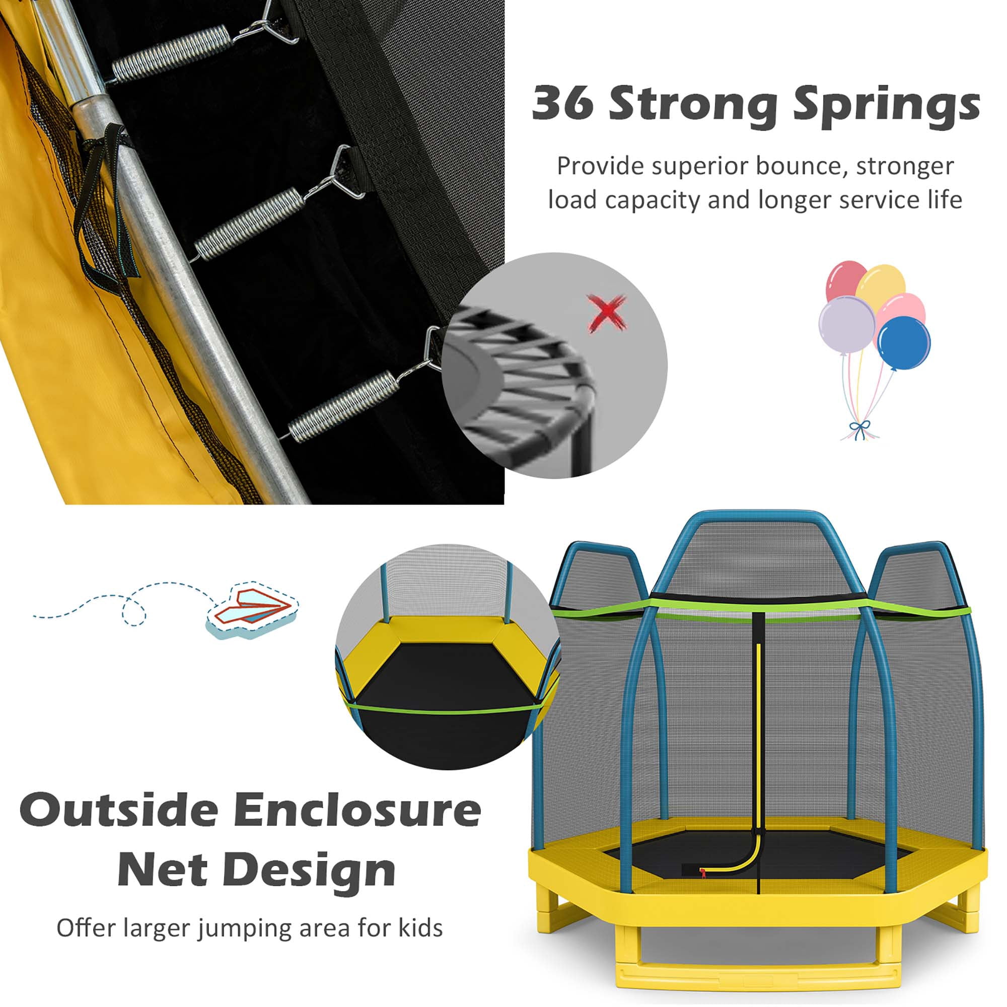 Costway 7 FT Kids Trampoline with Safety Enclosure Net and Padded Frame (Green, 7 ft) suyq4
