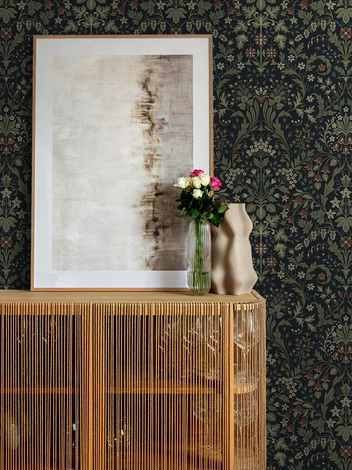 NextWall Filigree Floral Peel and Stick Wallpaper (Midnight Blue & Sage, 20.5 in. W x 18 ft. L) i1dx3