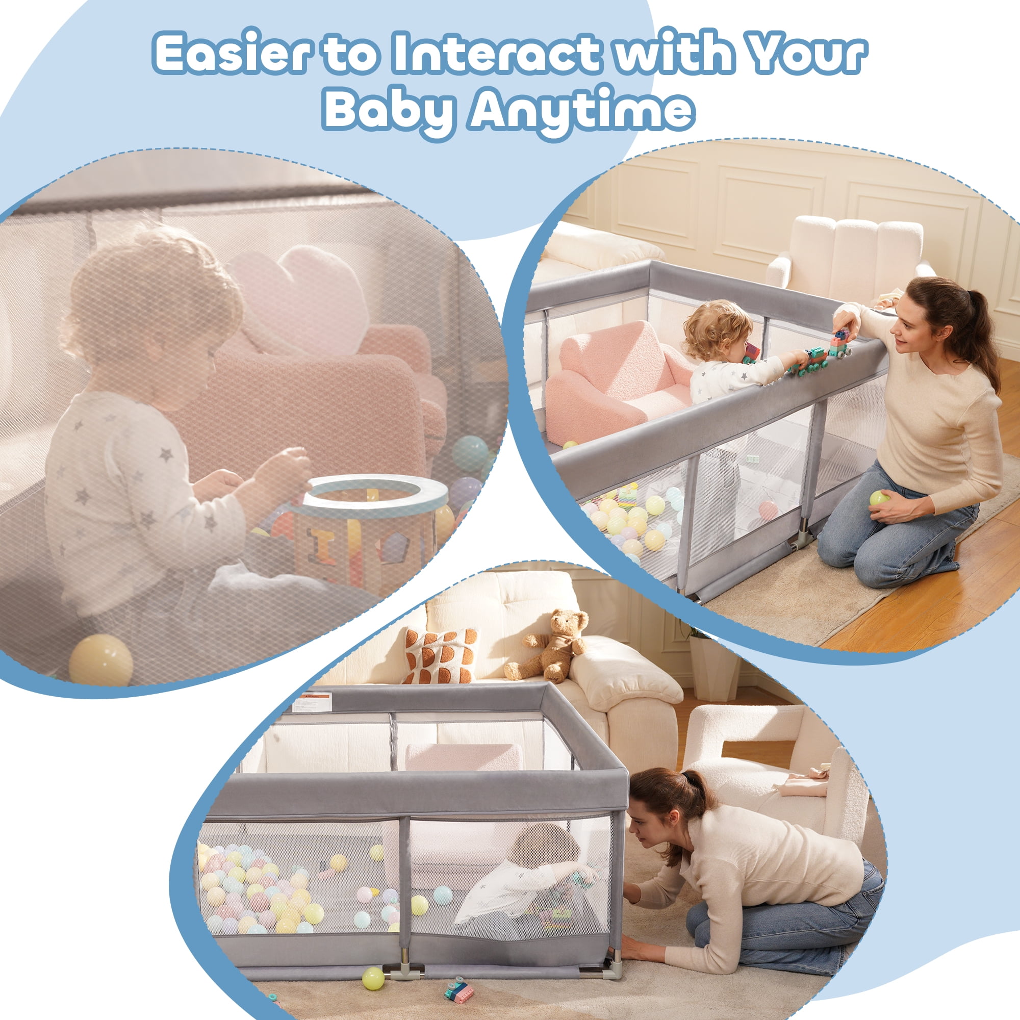 Babyeap Baby Playpen Large Safety Play Yard for Toddlers (Gray, 50 in x 50 in x 27 in) c4wje