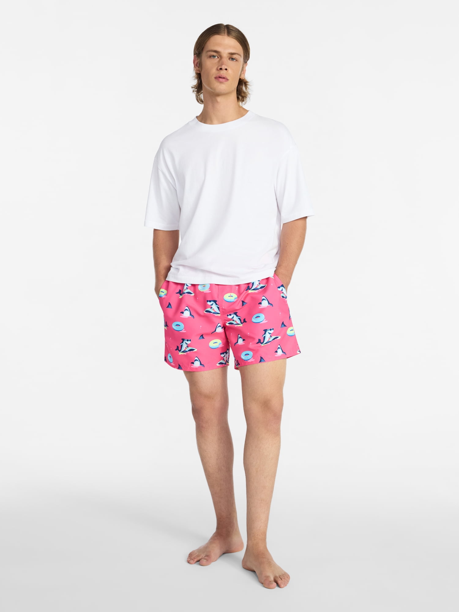 No Boundaries Men's Swim Trunks Quick-Dry Elastic Waistband (Pink, S-5XL) 30aa2