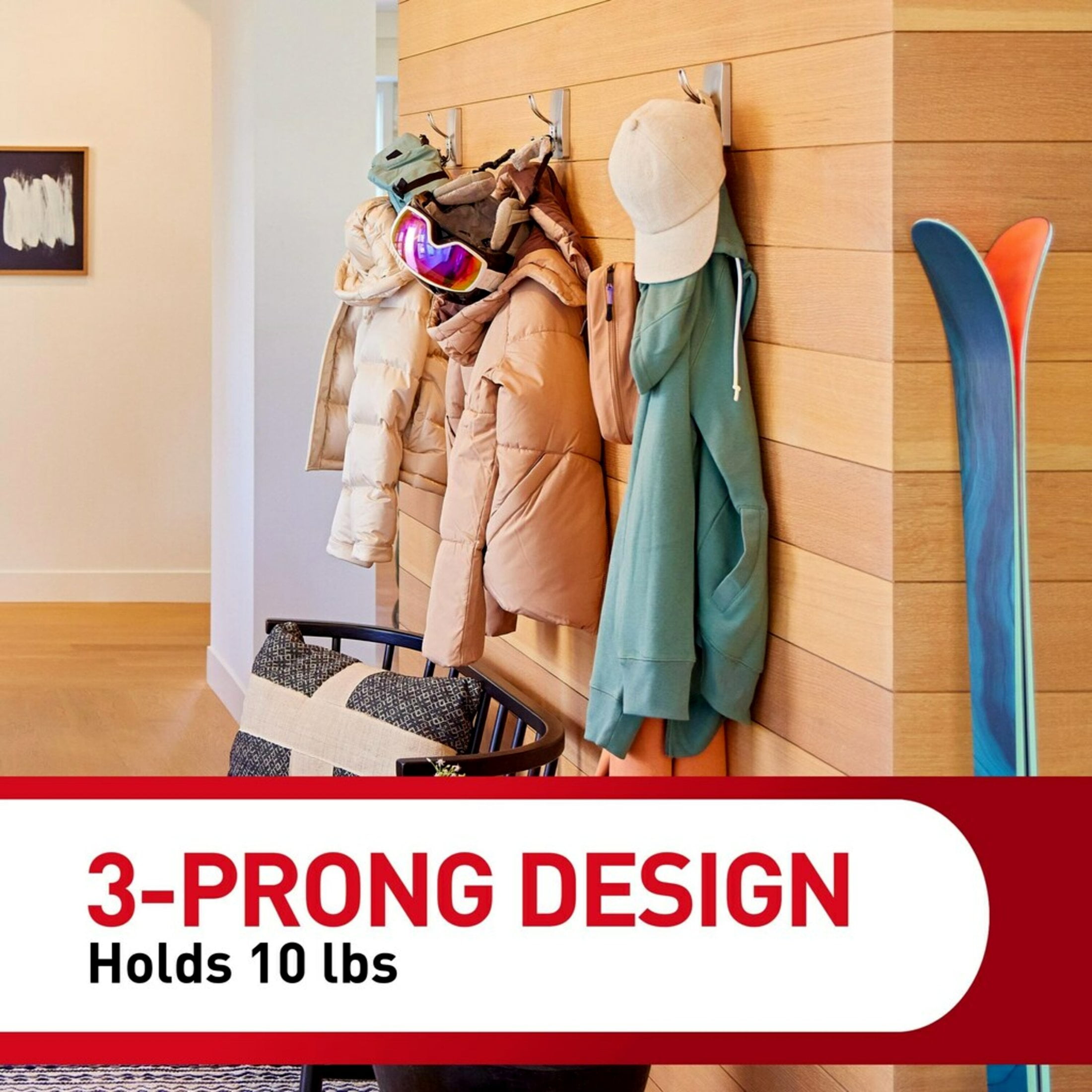 Command X-Large Triple Wall Hook, Damage-Free Adhesive Hanging Organizer (Satin Nickel, 1 Hook, 3 Strips) ong27