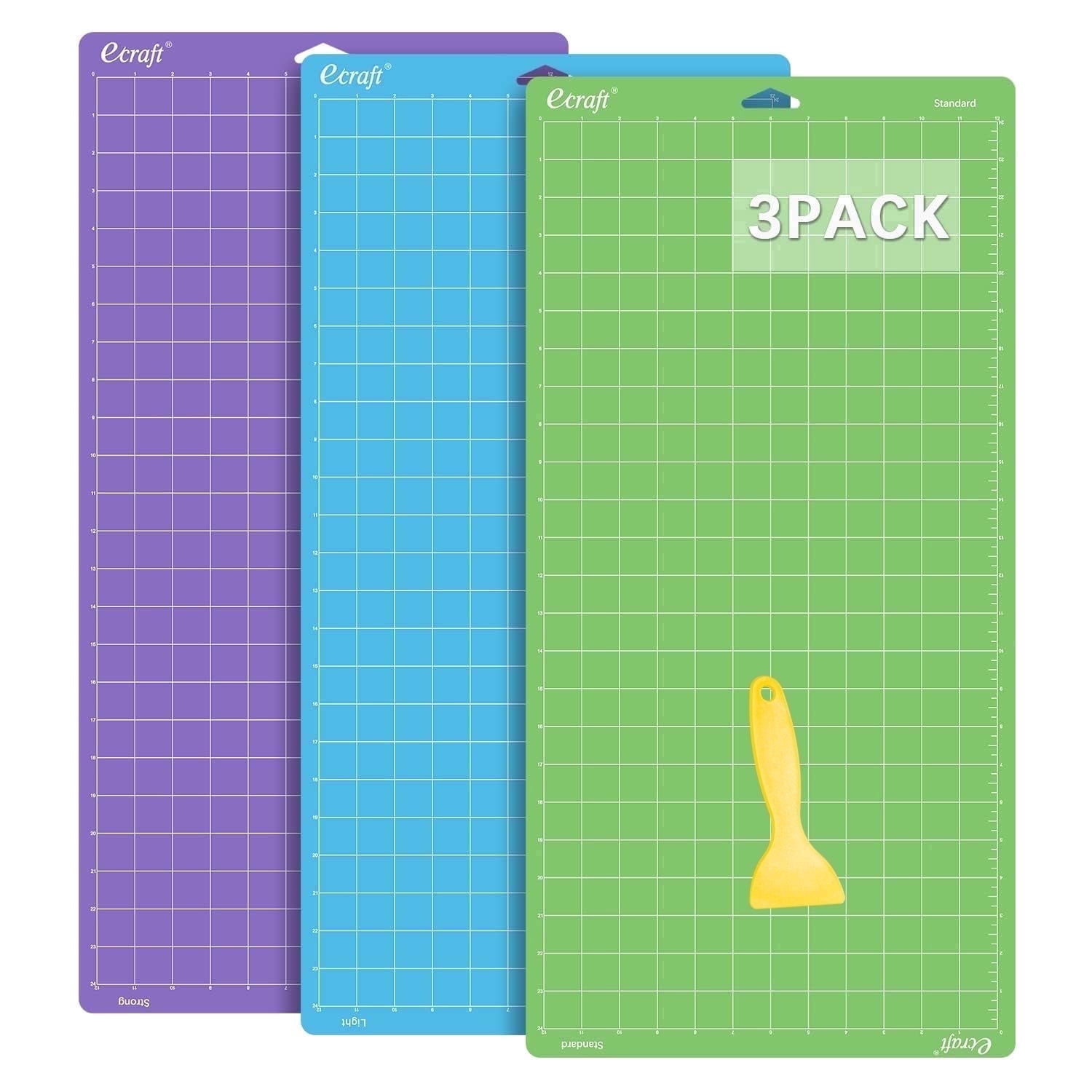Ecraft Cutting Mat for Cricut Explore and Maker, Reusable Adhesive Gridded Craft Mat (Strong/Standard/Light Grip, 12 in x 24 in, 3 Pack) mf4sf