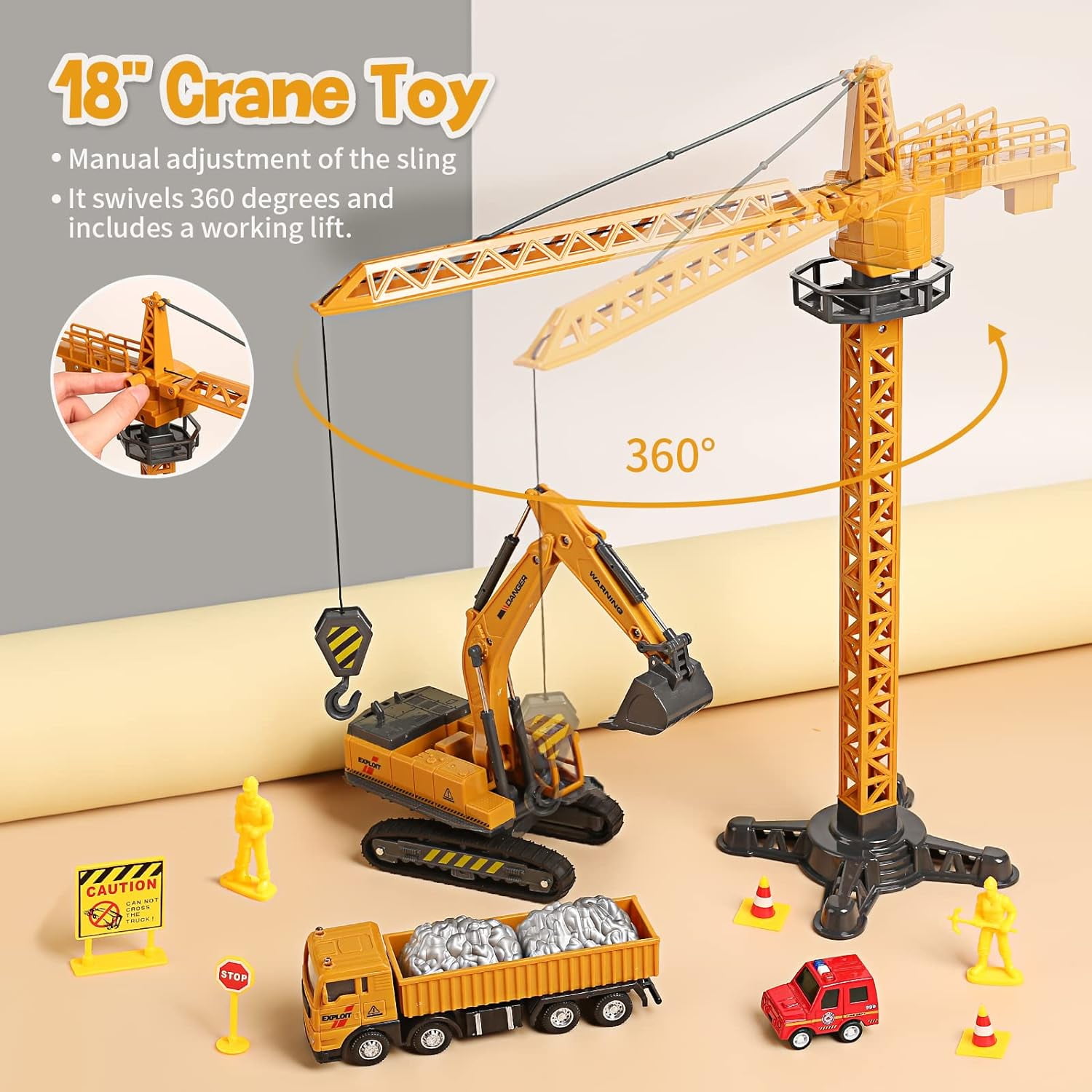 JoyStone Construction Vehicle Engineering Truck Playset with Playmat and Accessories (Yellow, 31.1 in Playmat) vmkha
