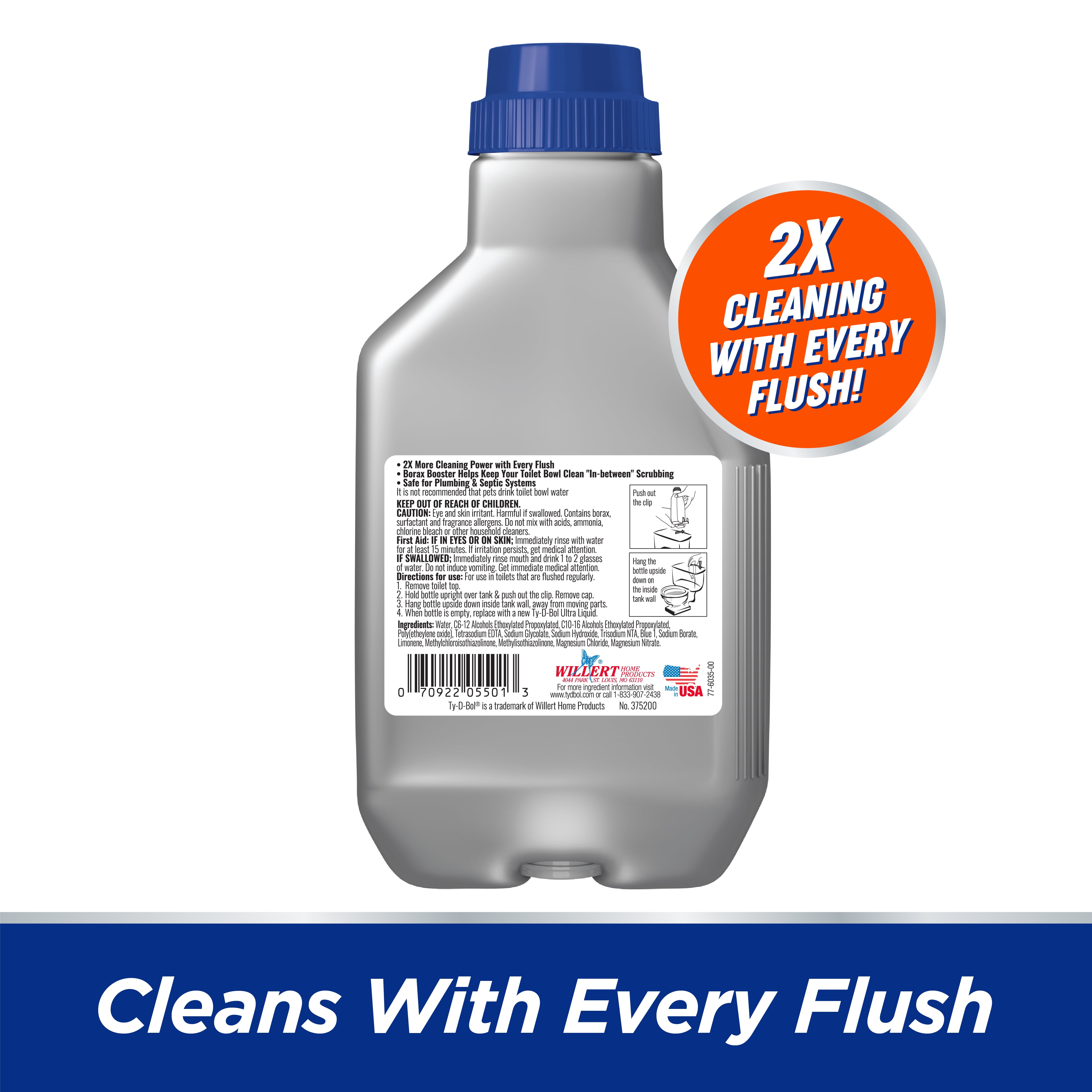 Ty-D-Bol Ultra Borax Booster Toilet Tank and Bowl Cleaner (Blue, 12 fl oz) 7gtin
