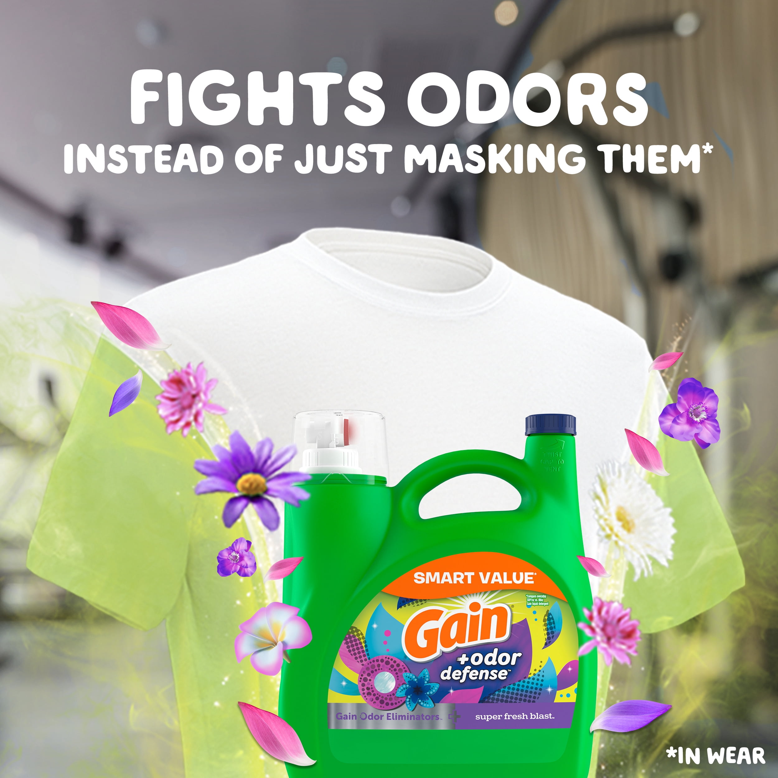 Gain Odor Defense Liquid Laundry Detergent, Super Fresh Blast Scent (154 fl oz, 107 Loads) 8gvnb