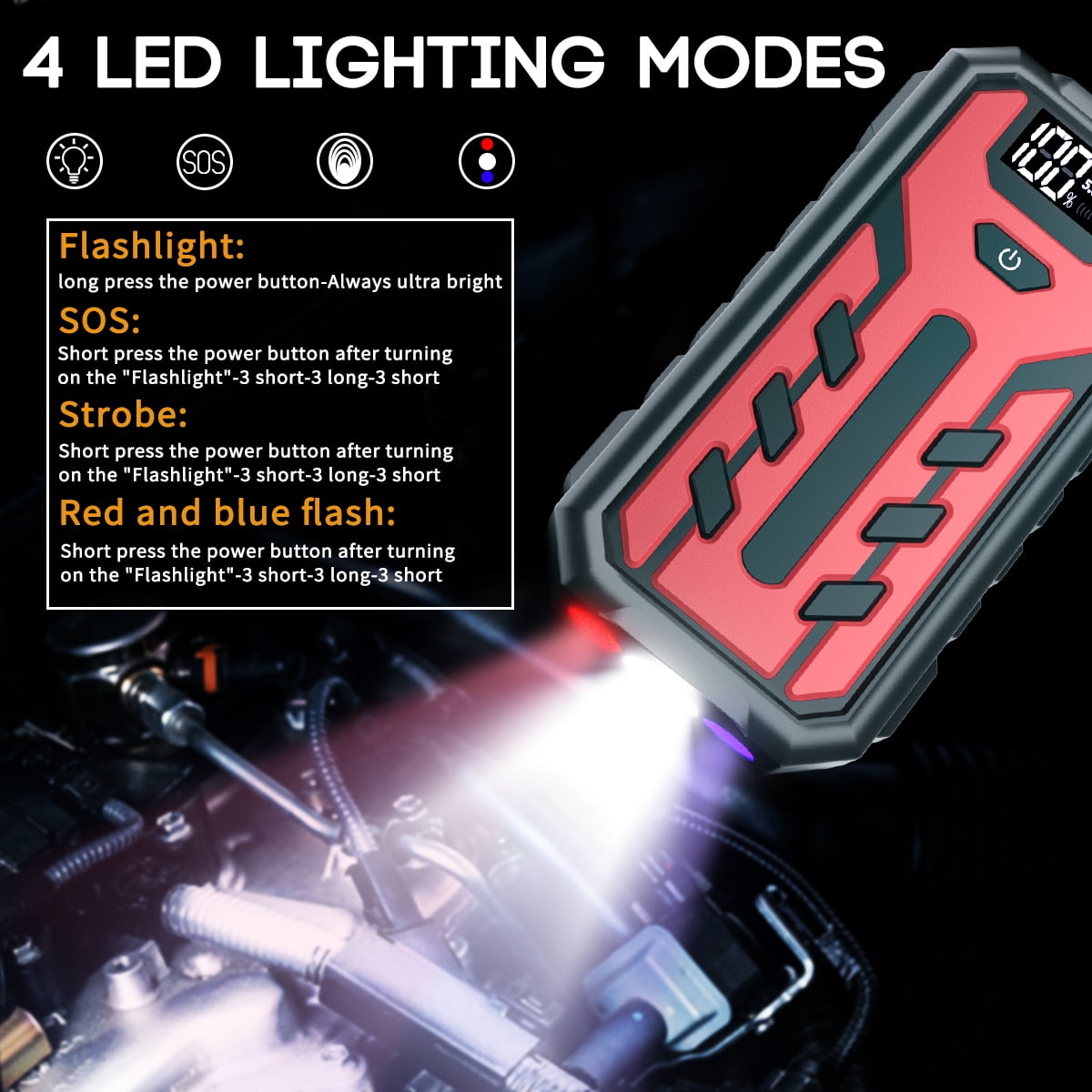 GPED Portable Car Jump Starter 4000A Peak 12V Auto Battery Booster with LCD Display and Power Bank (Black, 39800mAh) 20i42