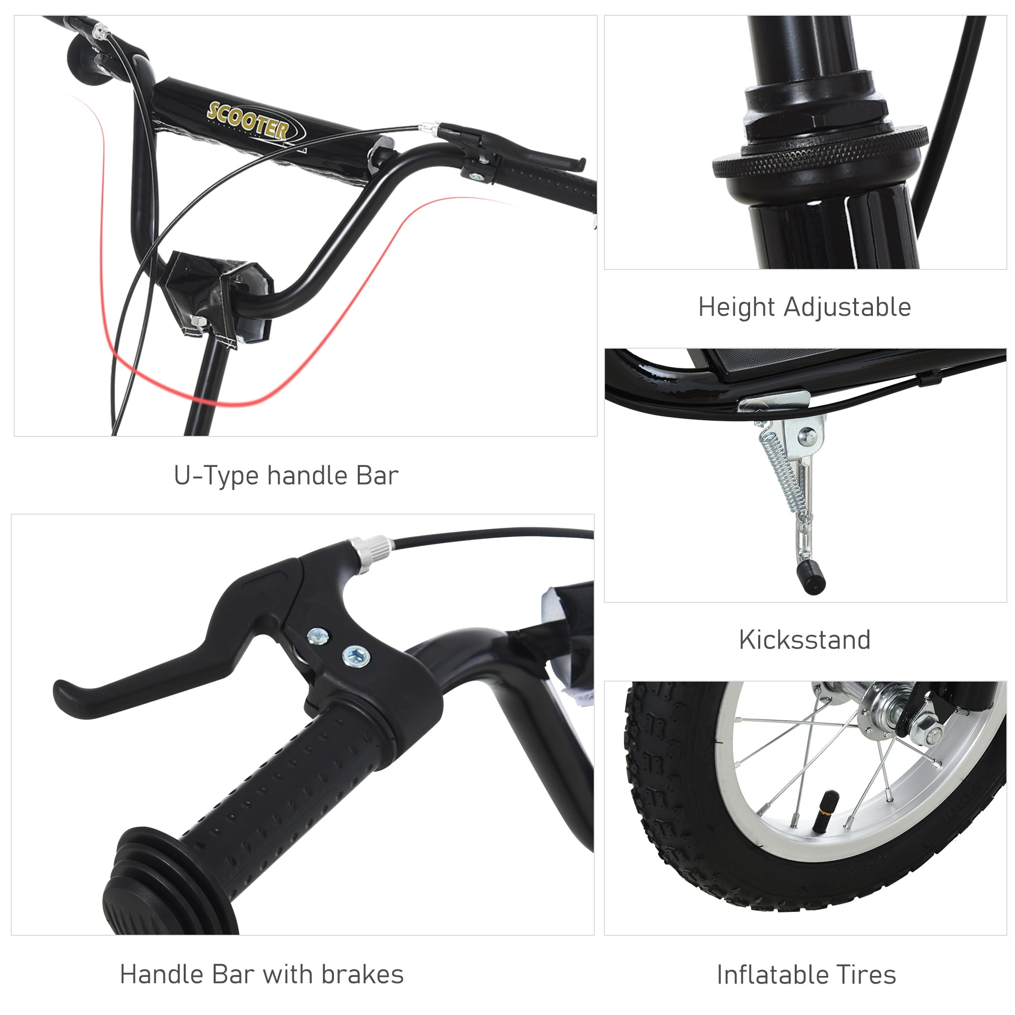 Aosom Youth Kick Scooter with Dual Caliper Brakes and Adjustable Handlebar (Black, 47.25 in L) ce4lw