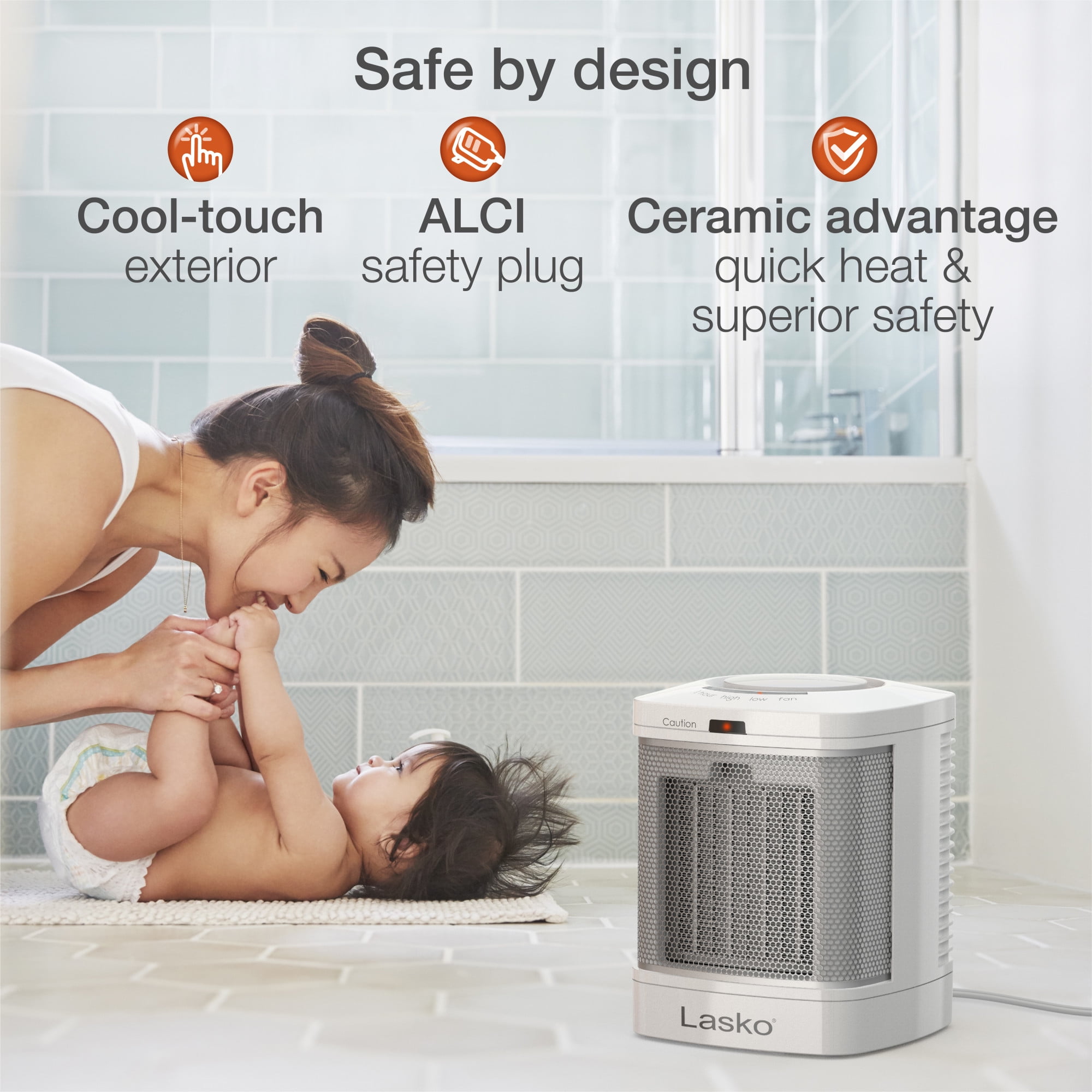 Lasko 8 in 1500W Electric Bathroom Space Heater with ALCI Safety Plug and Timer (White) 6dt1x