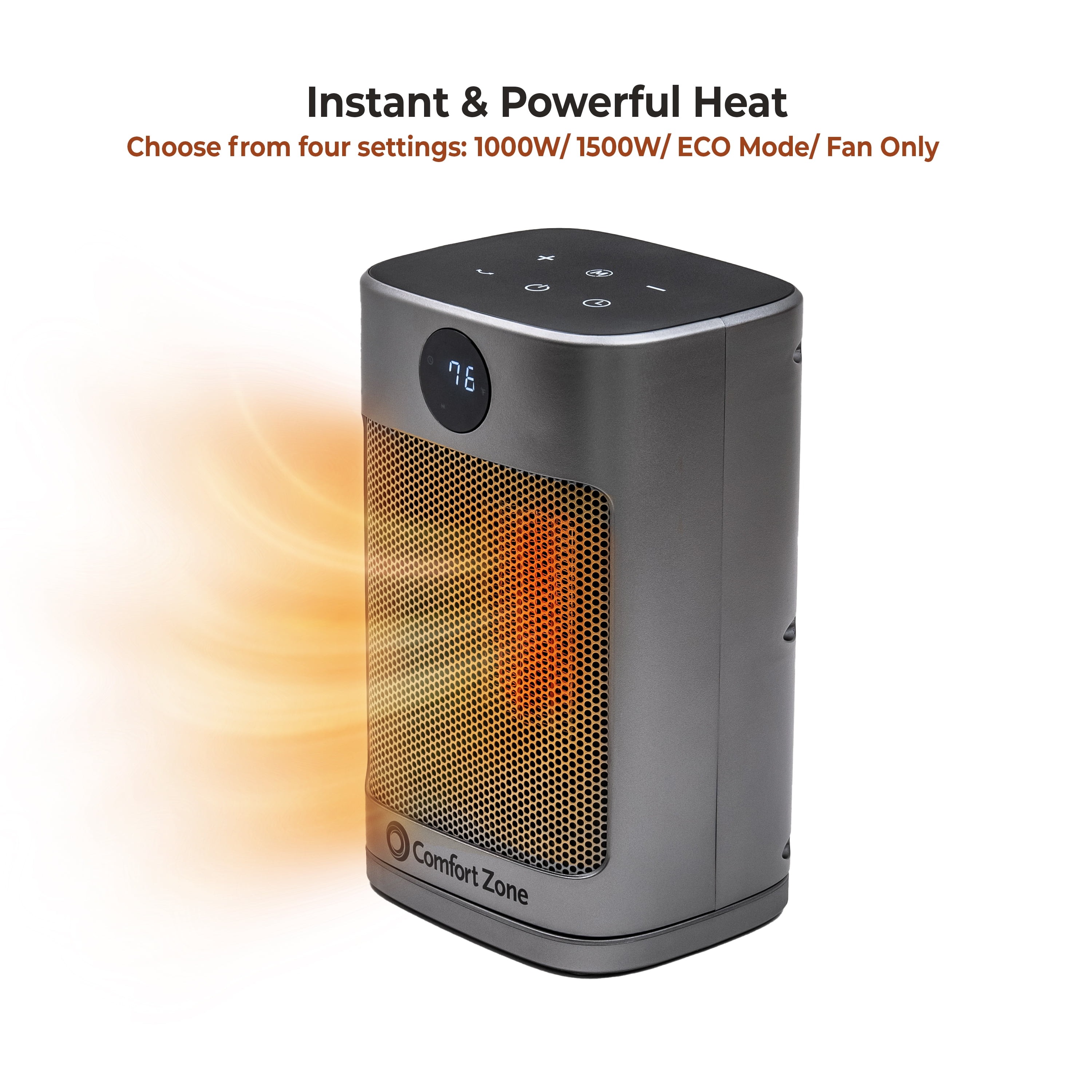 Comfort Zone Oscillating Desktop Space Heater with Remote and Thermostat (Silver, 10 in) wwi6r