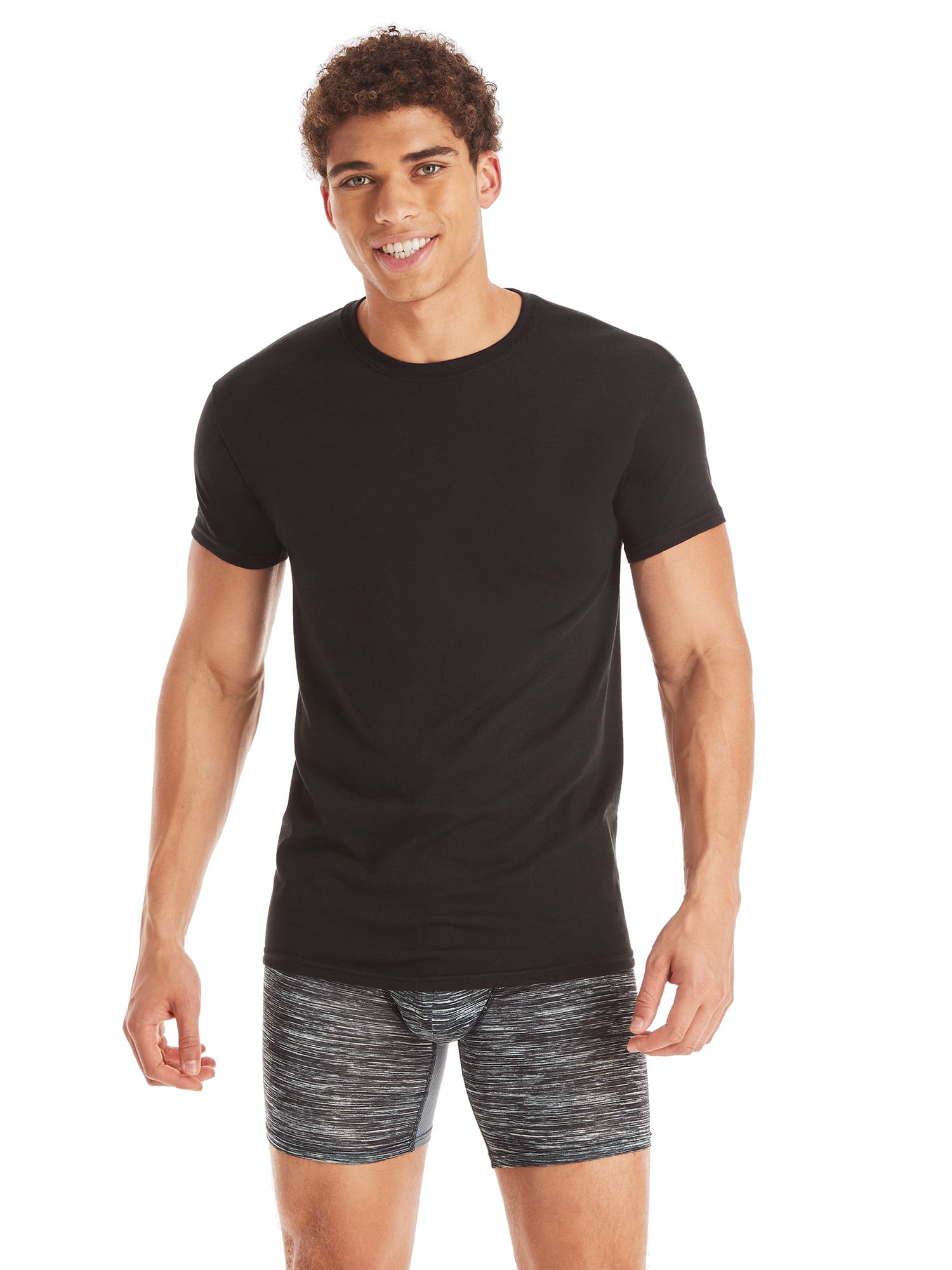Hanes Men's Comfort Fit Undershirt, Ultra Soft Cotton Blend Crew Neck, Moisture-Wicking (Black/Grey, 3-Pack, M) q1lhf